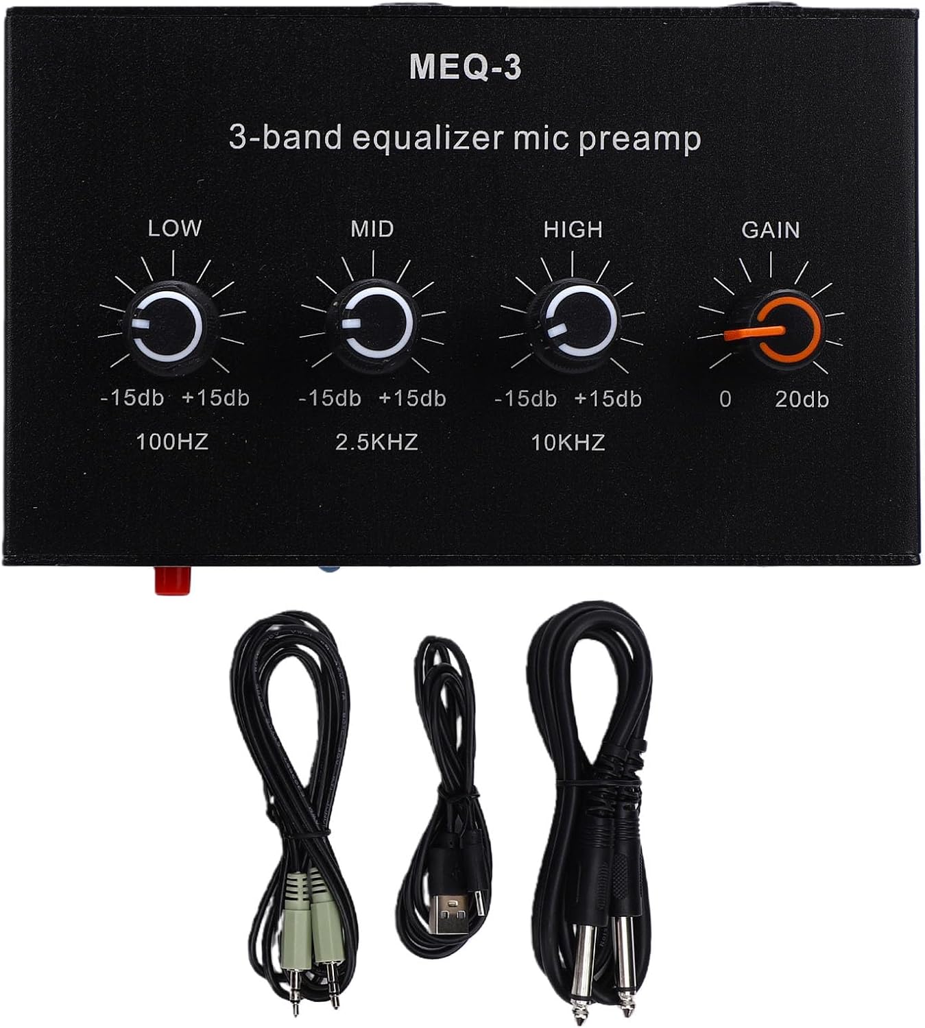 Fabater Microphone Preamp, 20dB Gain Amplifier with 3 Band Equalizer and ALC Circuit, for Dynamic Condenser Electret Microphones, 3.5mm 6.35mm Input Output Type C Rechargeable