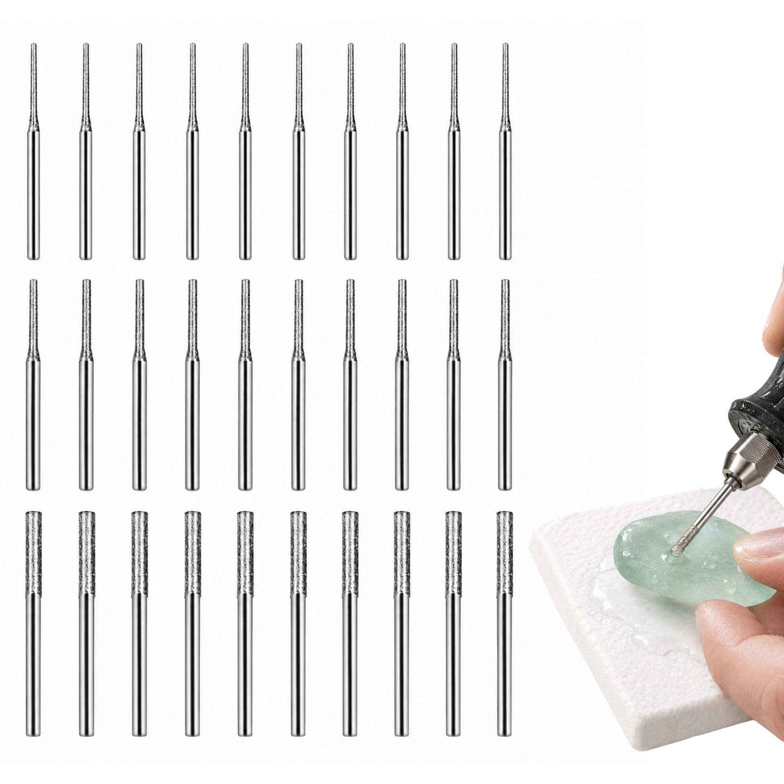 Tinminx 30 Pcs Diamond Drill Bits Set, 1/2/2.5mm 150 Grit Micro Diamond Tip Drill Bits for Glass Ceramic Stone Jewelry Making, Fits Rotary Tools