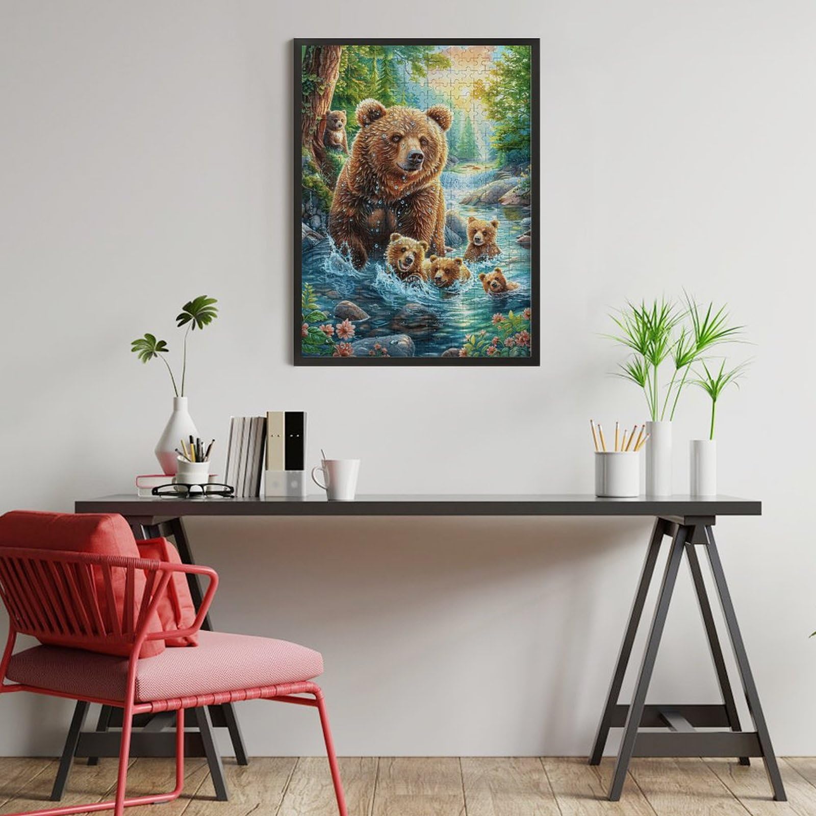 Stream Brown Bear Mother And Cub 500 Piece Jigsaw Puzzle for Adults Animals And Plants Jigsaw Living Room Decor Highlight Brainteaser Perfect Holiday Present Relaxation Tool 500 PCS