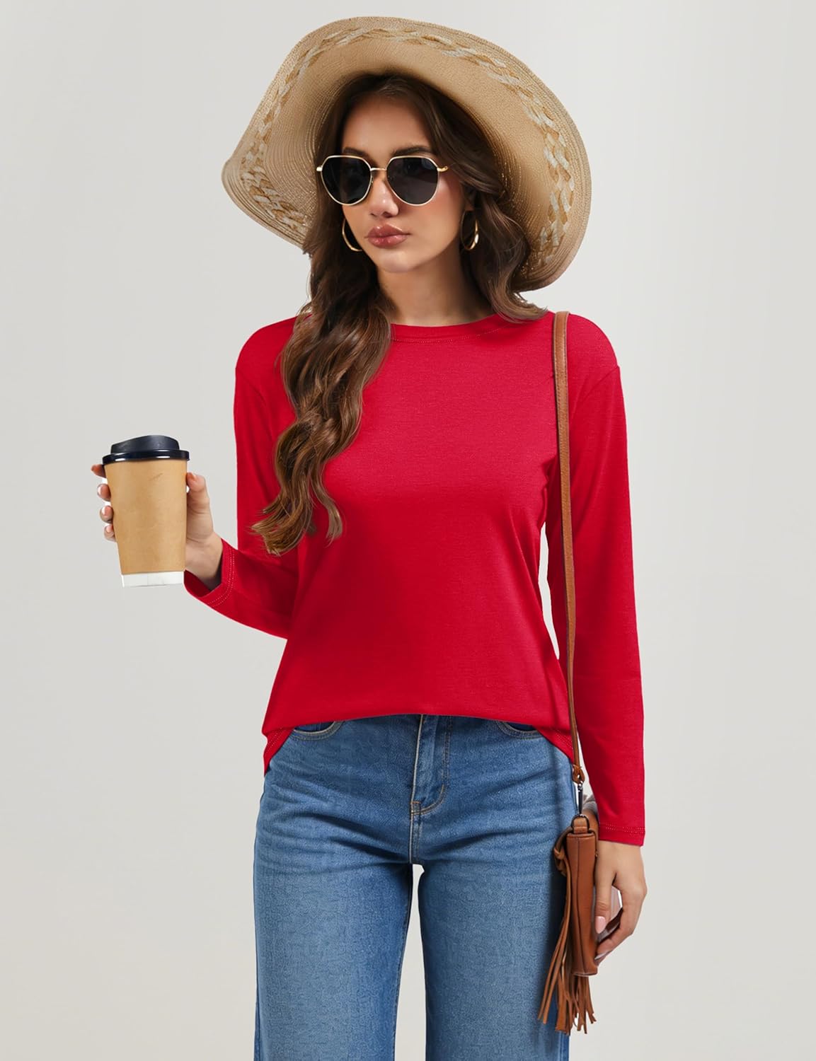 YUCOLEN Long Sleeve Shirts for Women Crewneck Drop Shoulder Basic Plain Spring 2026 Shirt - Image 5
