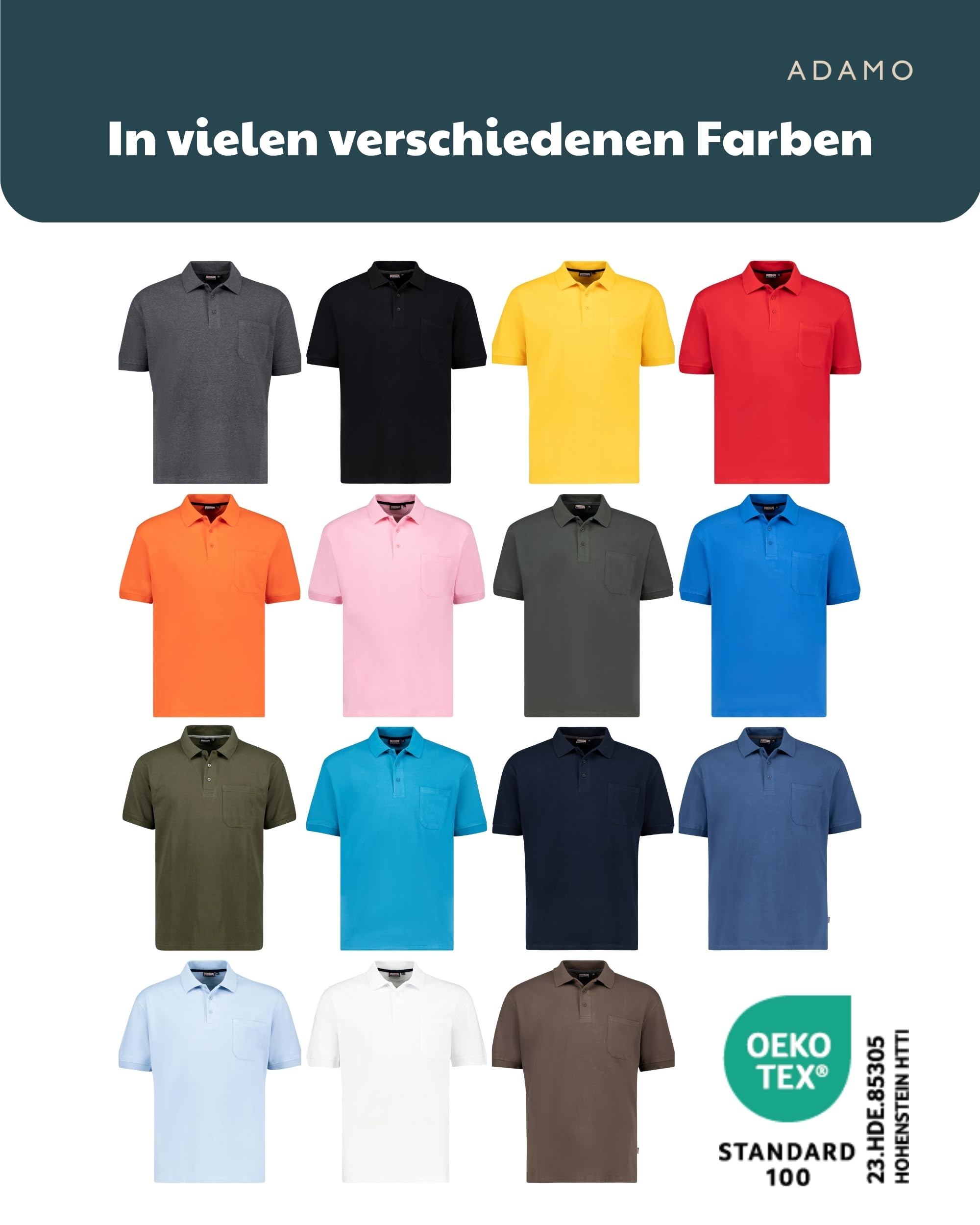 ADAMO Kurzarm Polo Shirt Pique Qualität für Herren in großen Größen bis 10XL