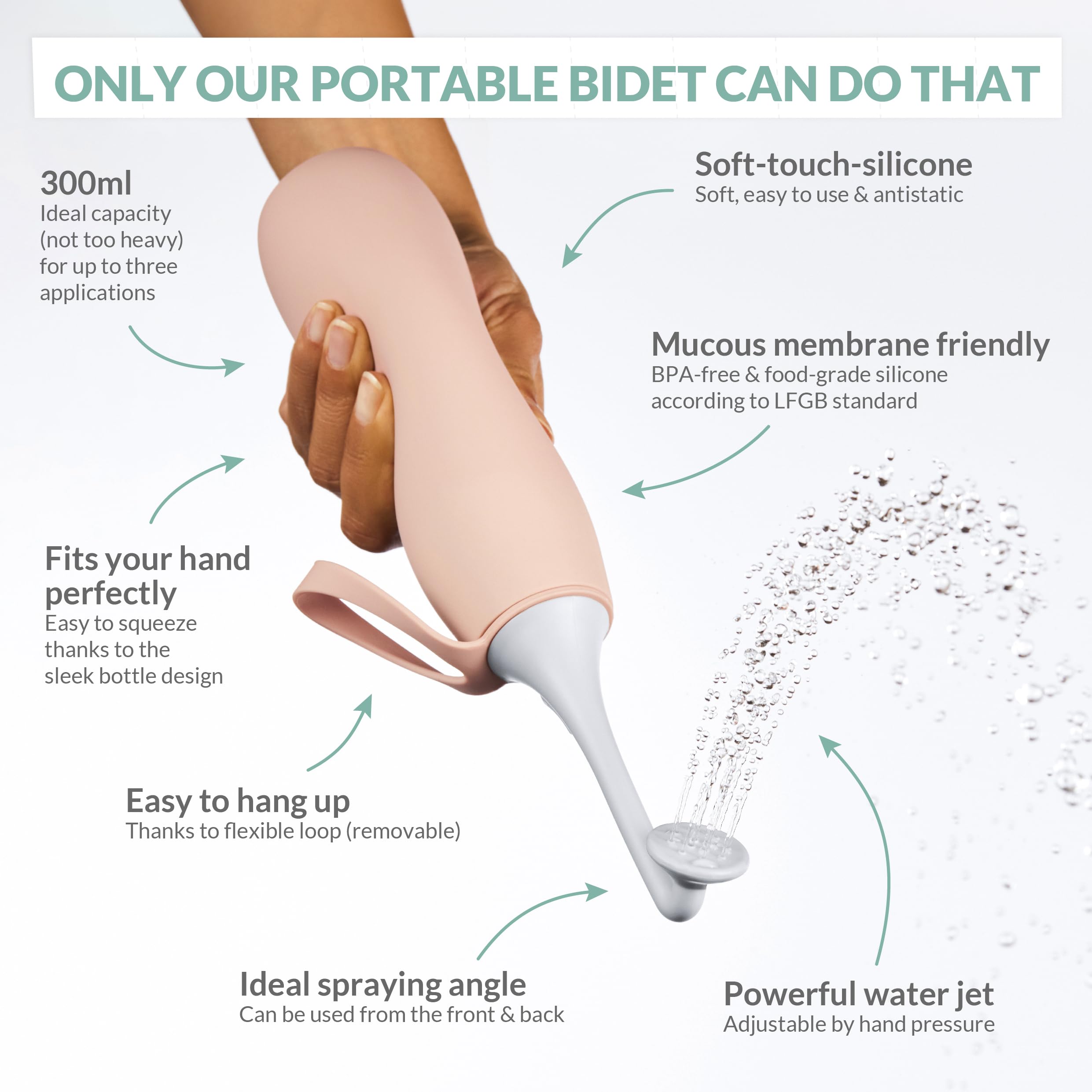 Hey Nature Portable Bidet White, Peri Bottle for Gentle Hygienic Cleansing. Bidet Sprayer as Postpartum Essentials - Image 3