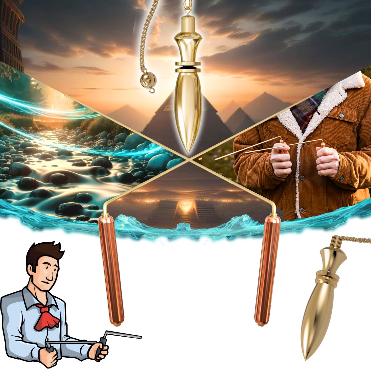 Professionelle Wünschelrute & Ägyptisches Pendel (THOT) – Premium Radiästhesie Set für Einsteiger & Fortgeschrittene [LEBENSLANGE GARANTIE]