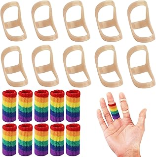 20pcs Oval Finger Splints Kit, 10 Sizes Finger Brace Support Oval Trigger Finger Splint & 10 Soft Sleeves for Thumb Middle Ring Index Pinky (Assorted Colors)