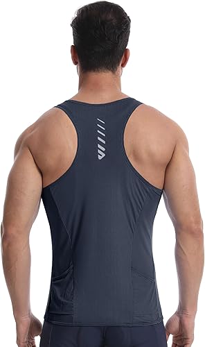 Lo.gas Camiseta de ciclismo sin mangas para hombre, capa base de ciclismo transpirable y ligera con bolsillo trasero chaleco deportivo