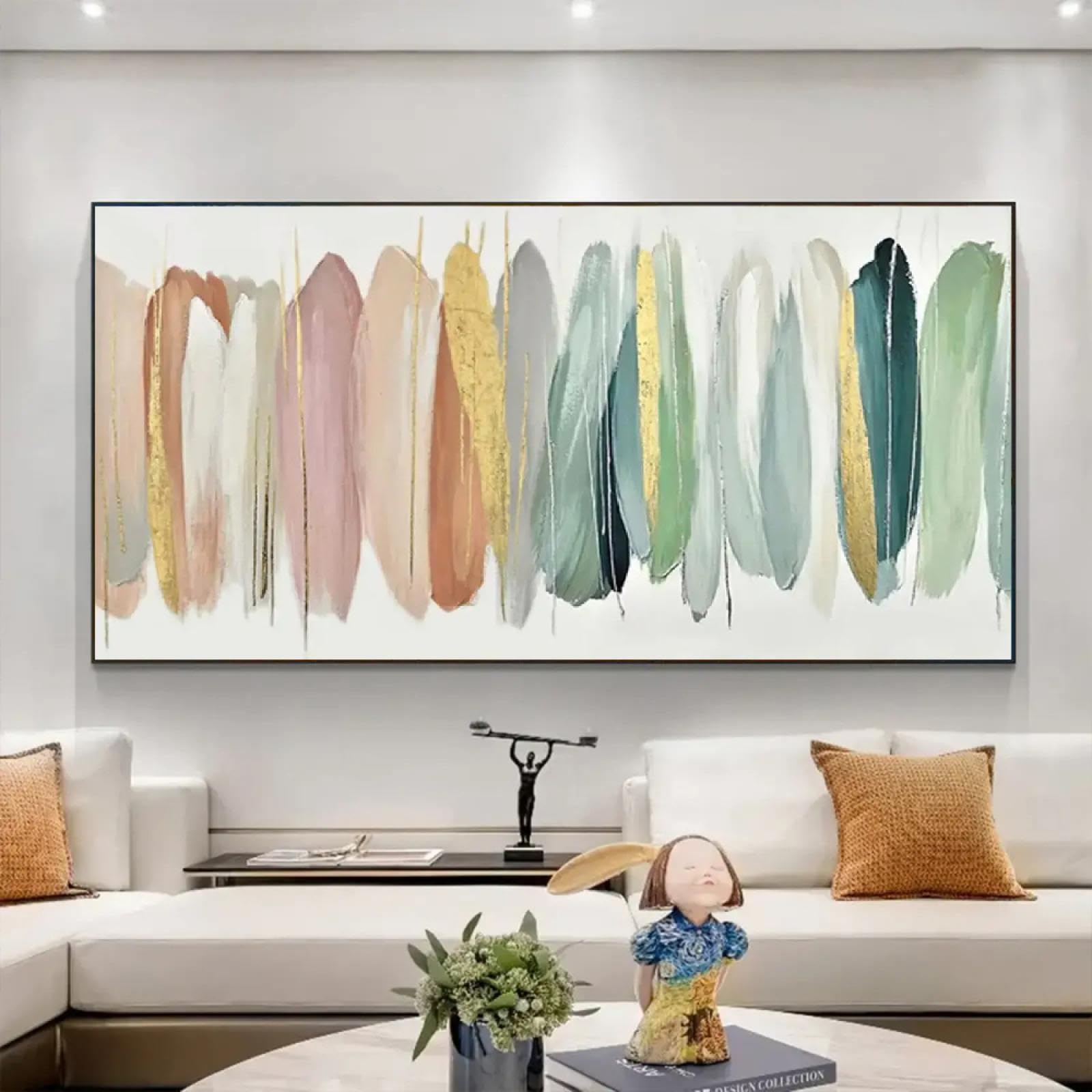 18meng Art Abstrakte Bilder Leinwand XXL 200x100 cm Modern Leinwandbilder Wandbild Bunt Feder Bilder Wandbild Kunstdruck Wohnzimmer Schlafzimmer Wanddekoration Bild auf Leinwand Ungerahmt