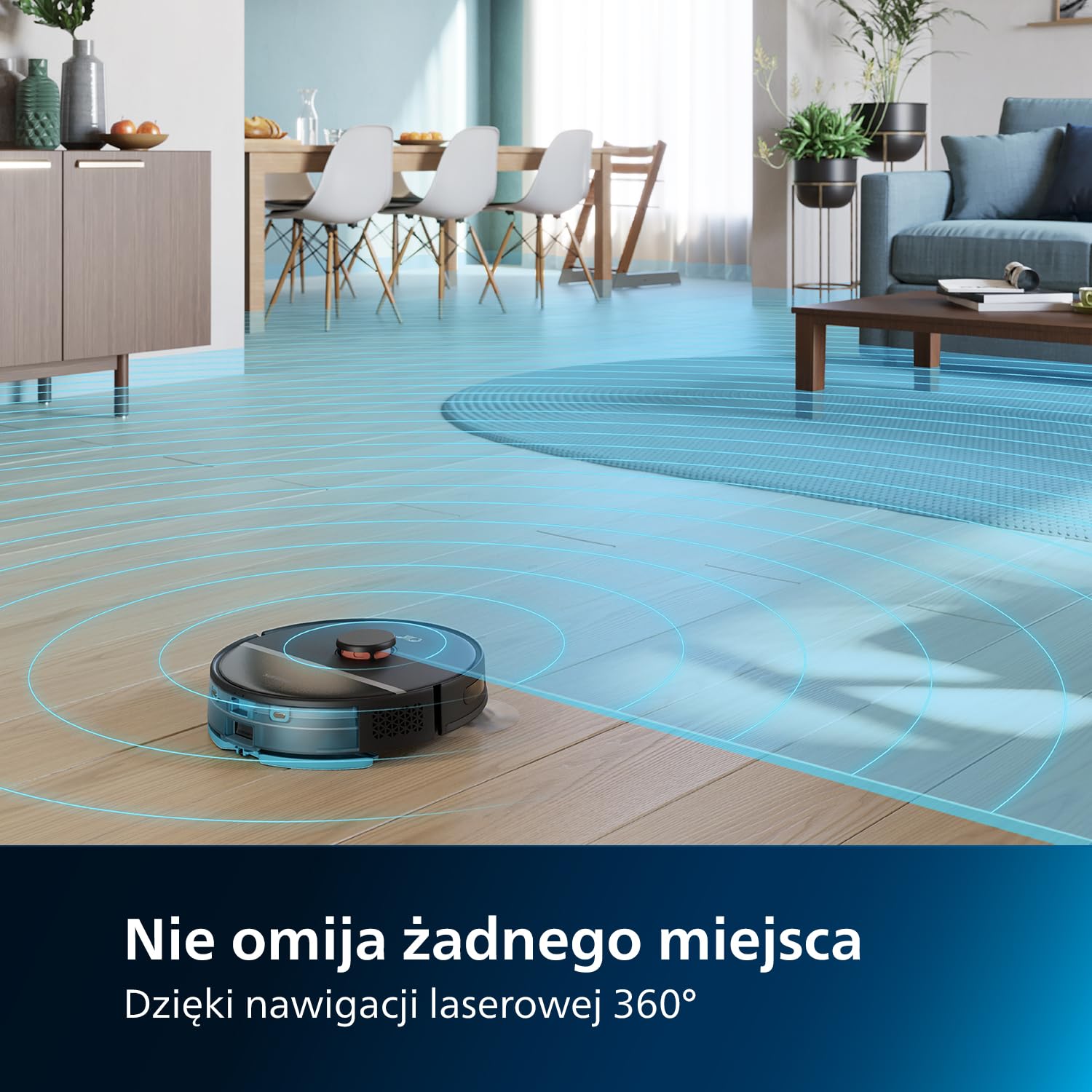 Philips HomeRun Robot mopująco-odkurzający z serii Aqua 3000, duża moc ssania 4000 Pa, nawigacja laserowa,czas pracy 200 min,czyści dywany i usuwa sierść zwierząt, sterowanie przez aplikację,XU3100/01