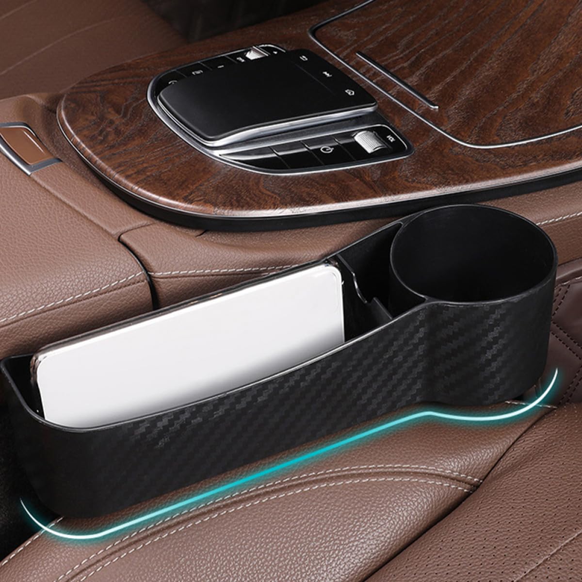Organizador Almacenaje Plástico para Asiento Coche 2 Cajas Compactas Relleno Huecos Uso Diario Vehículo Conductor Copiloto