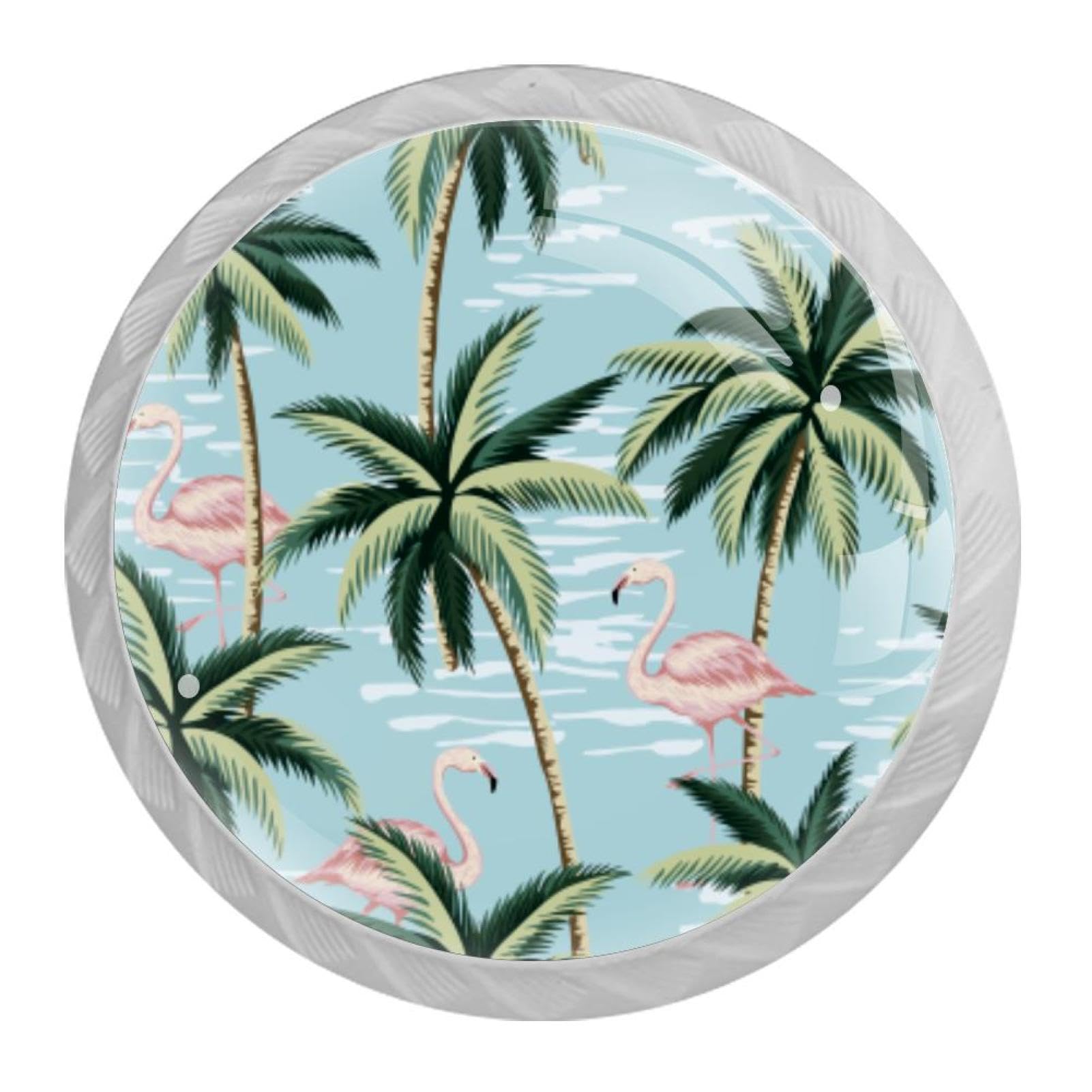 Tqmspg Multi13 4 Pieces Drawer Pulls Flamingo And Palm Trees Door Knobs Dresser Handles For Kitchen Wardrobe Cupboard Hardware Furniture