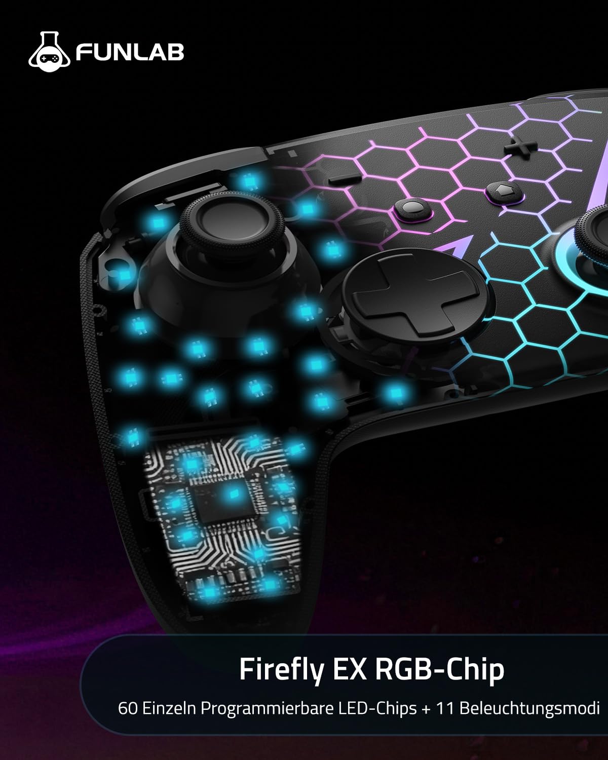 Switch 2 Pro Controller für Switch2/OLED,Hall-Effekt Switch 2 Controller Wireless mit Ein-Tasten-Aufweckfunktion,Firefly Bluetooth Gamepad mit 7 RGB-Farben/Rücktasten/Turbo/Bewegungssteuerung,Schwarz