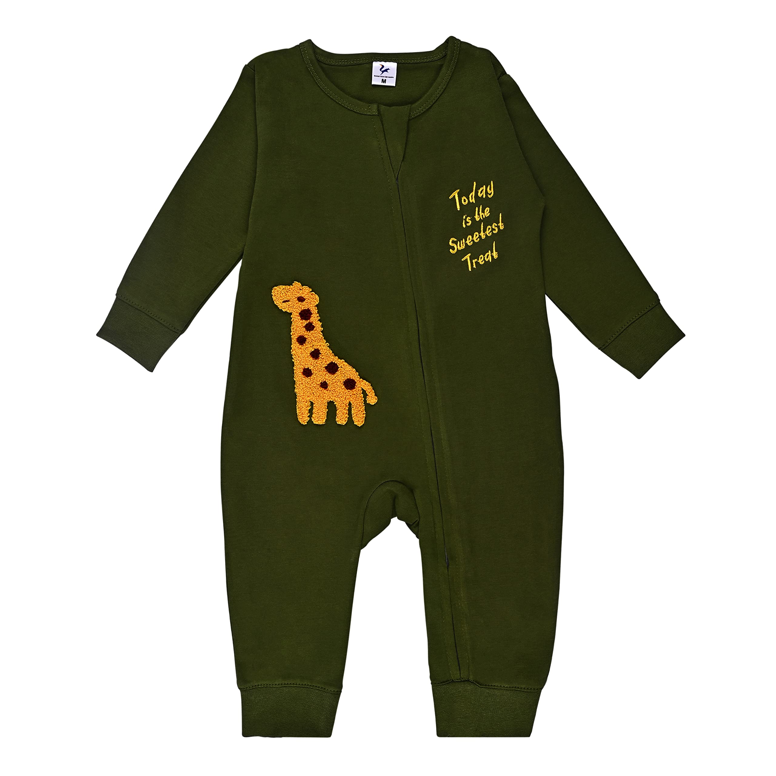 COYOTXwinter cloth romper for babies | sleepsuit for new born baby | green color romper | Animal embroidered romper | full sleeve jumpsuit | zipper romper | onesies | cotton romper