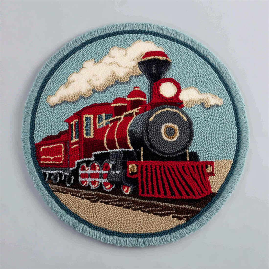 Rqwybcaxn DIY Rug Latch Hook Kits for Beginners Cross Stitch Kit Cartoon Train 60x60cm Round Tapestry with Crochet Hook Bedroom Craft Gift