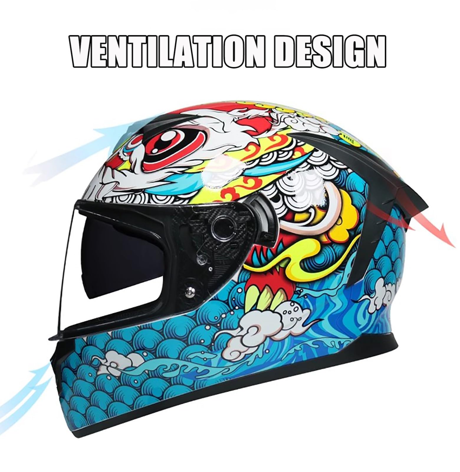 Kask integralny ECE certyfikowany kask motocyklowy kask motocyklowy kask integralny kask ochronny podwójne soczewki z przedłużonym ogon deflektora D,M (57-58 cm)