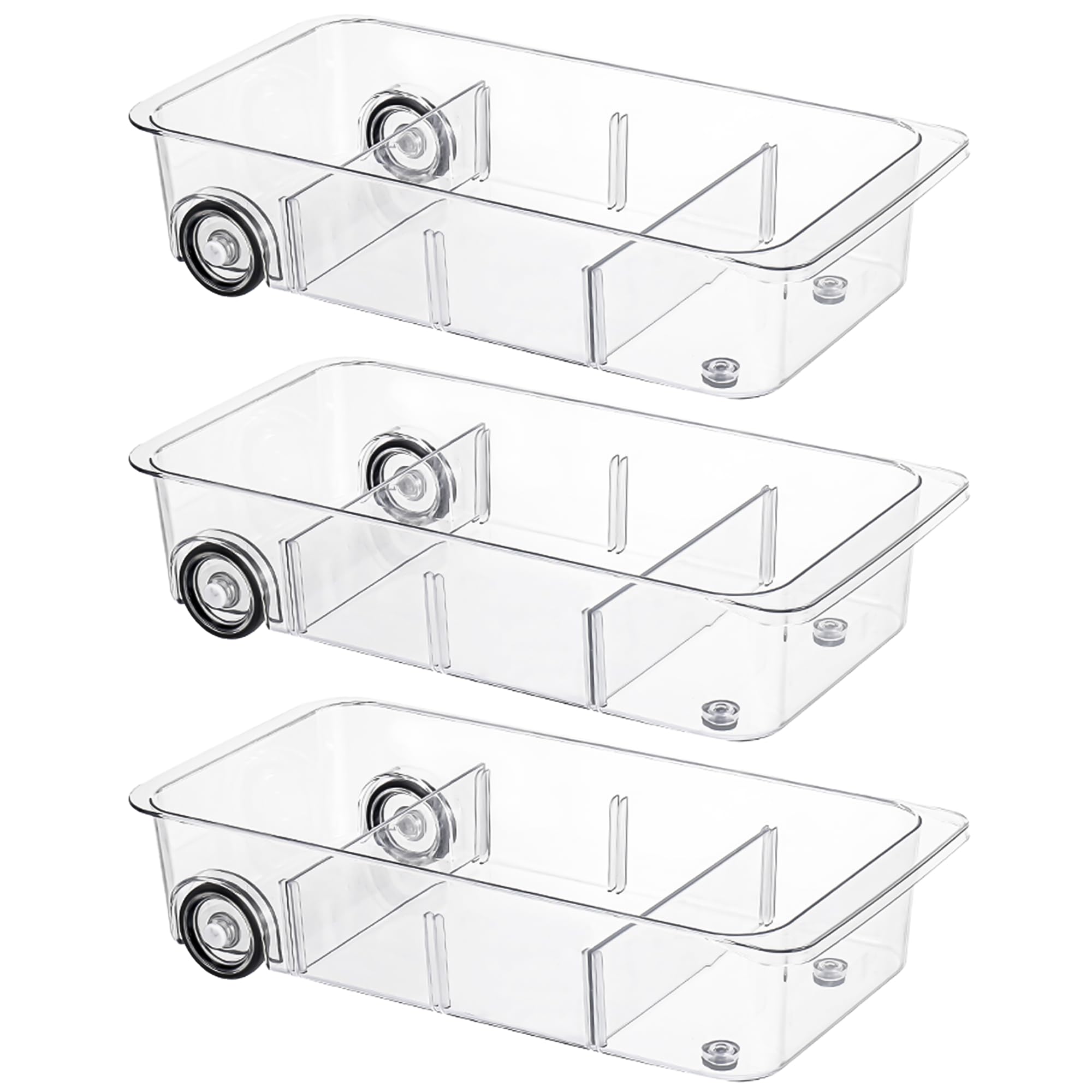 Contenedores organizadores de nevera con ruedas, paquete de 3 organizadores de refrigerador y cajón de almacenamiento para refrigerador con divisores, contenedores de almacenamiento de despensa de