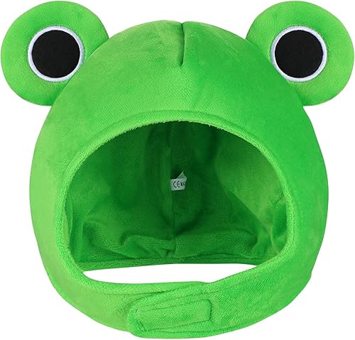 Amosfun Sombrero de rana de felpa para adulto, divertido sombrero de animal de felpa con ojos grandes, lindo accesorio de disfraz de rana para
