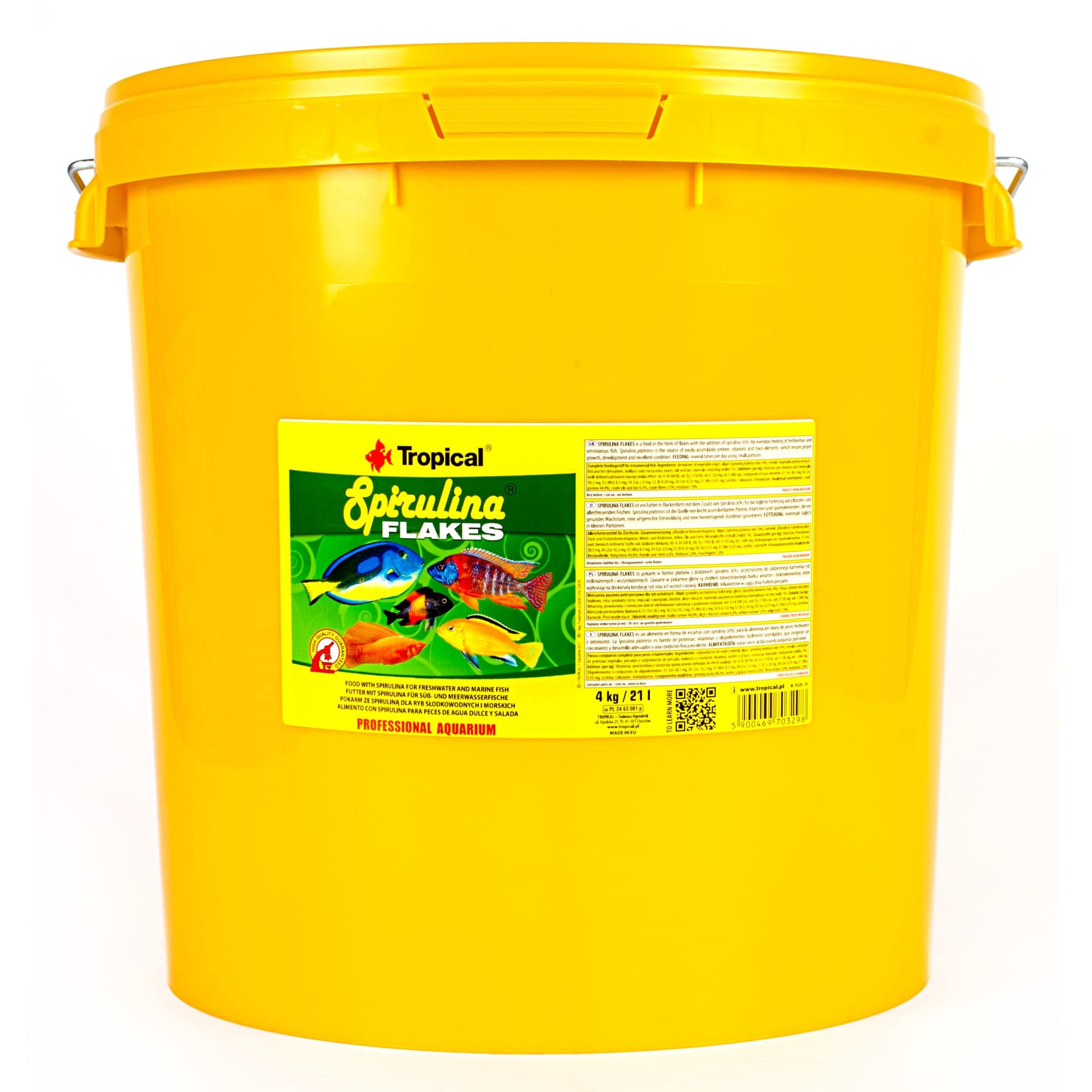 SPIRULINA Flakes 21L / 4kg - Alimento con spirulina para Peces de Agua Dulce y Salada