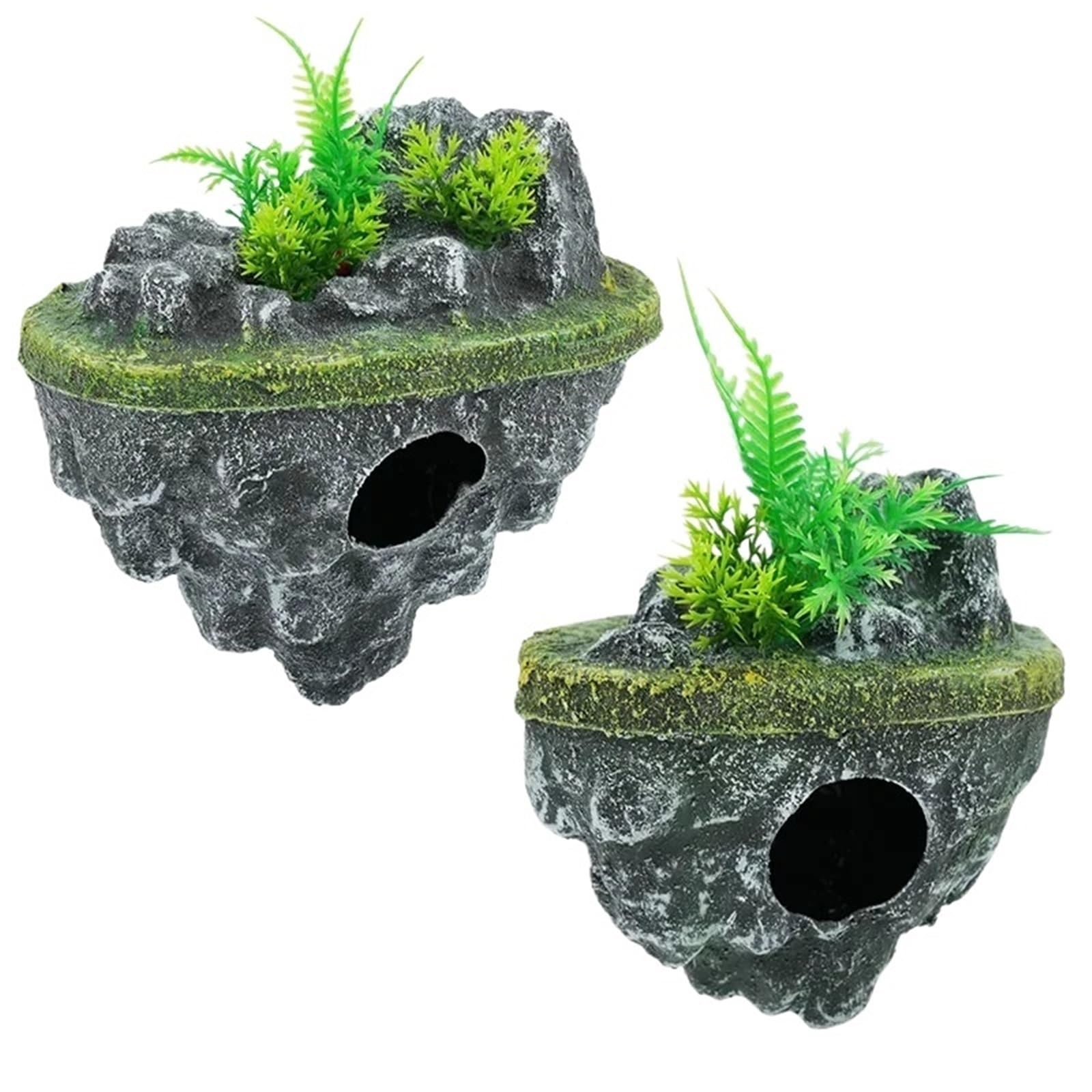 AYWTIUN aquarium ornaments Aquarium Rockery Decoration Creative Fish Tank Floating Island Ornaments Shrimp Cave Hide Out Shelter Resin Decor
