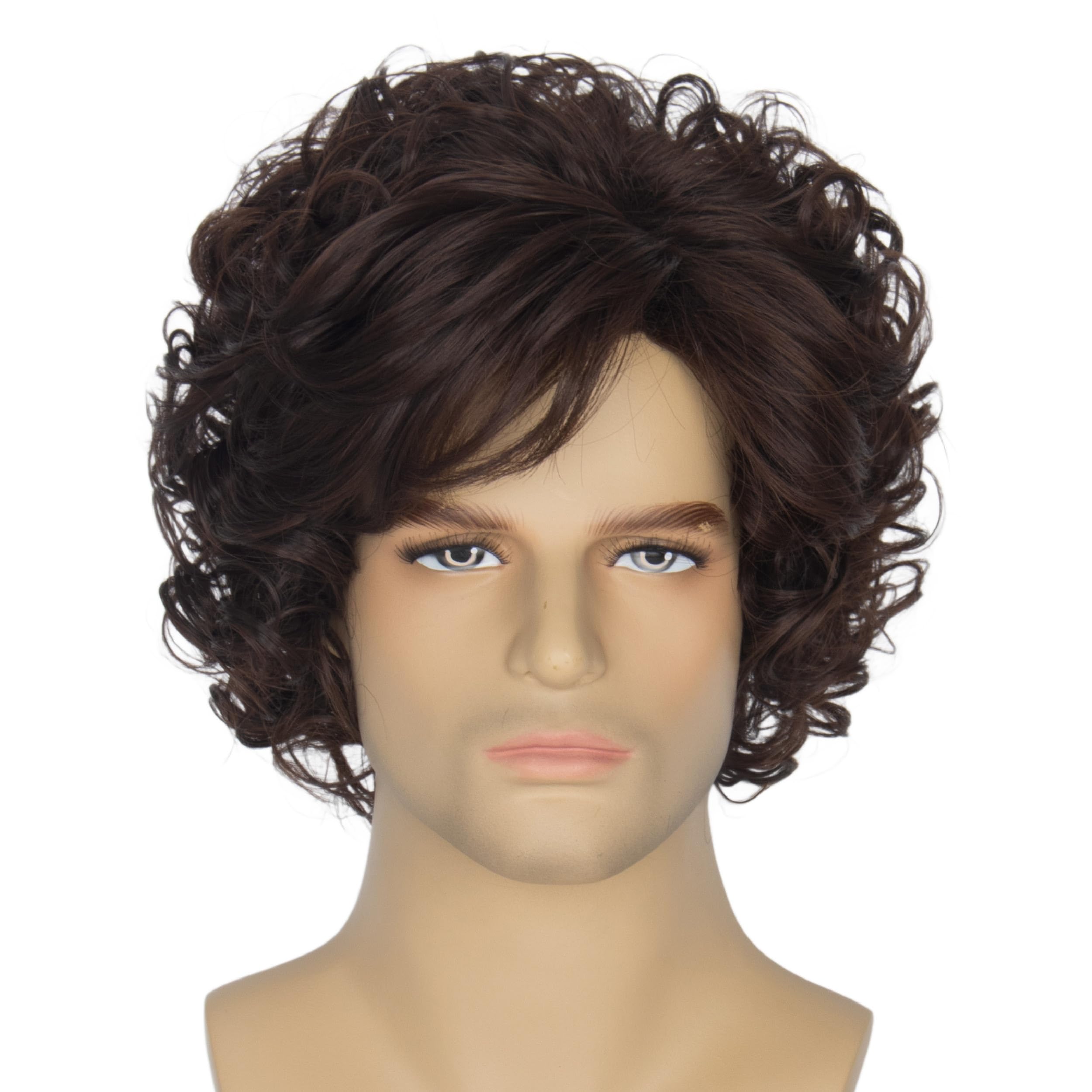 Miss U Hair Men Short Curly Brown Wig Layered Man Adult Cosplay Party Wig