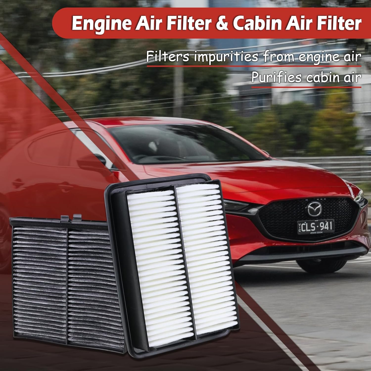 PAJ8-13-3A0A Engine Air Filter and BDGF-61-J6X Cabin Air Filter kit Compatible with 2023-2025 CX-50 2.5L Not for Hybrid 2019-2025 Mazda 3 2.0L 2.5L 2020-2025 CX-30 Replaces PAH9-13-3A0A BDTS61J6X