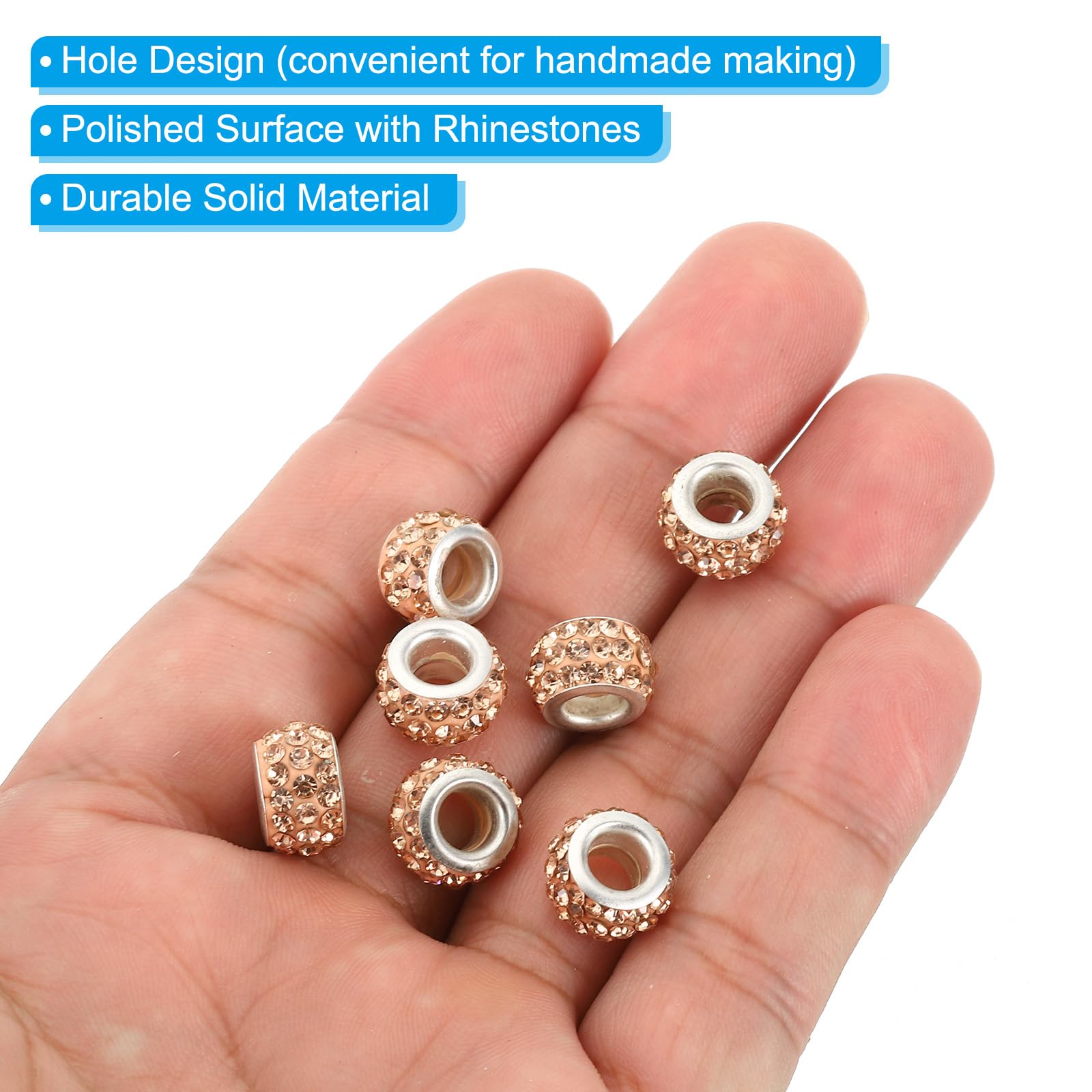 PATIKIL 5mm Hole Rhinestone European Spacer Beads for Jewelry Making 60 Pack Crystal Clay Polymer Beads Craft Supplies for Craft Decor Chain Bracelets DIY Champagne - Image 4