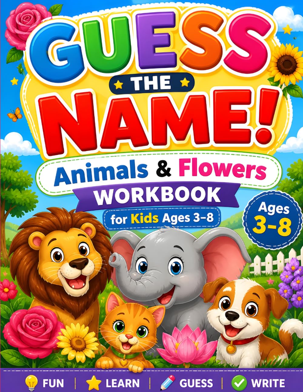 Guess the Name! Animals & Flowers Workbook for Kids Ages 3–8: Fun Fill-in-the-Box Activity Book for Early Learning, Spelling & Vocabulary