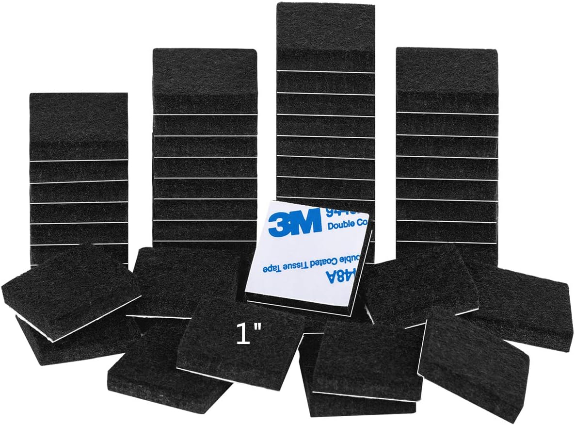 Felt Furniture Pads Black 1" 48Pieces Pack Square Self Adhesive