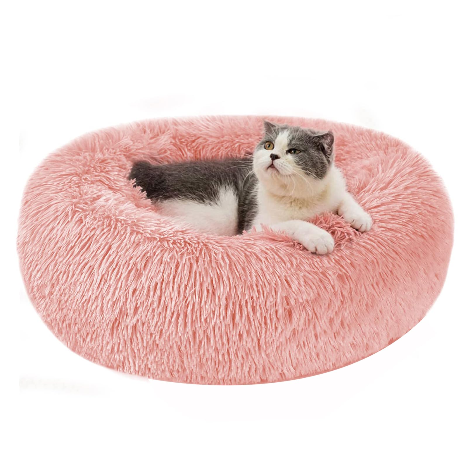 Calming Dog & Cat Bed, Anti-Anxiety Donut Cuddler, Soft and Fluffy Pet Cushion, Self-Warming Luxury Plush Dog Pillow Basket for Small Medium Dogs and Cats Easy Clean Washable,Light Pink,50cm/19.69”