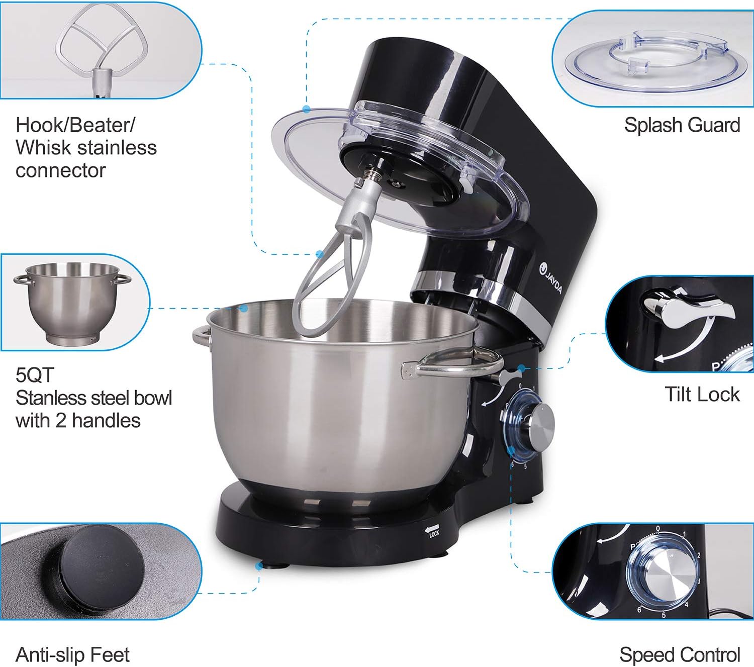 Top Rated Stand Mixer,6.5-QT 6-Speed Kitchen Mixer Electric Cake Mixer with Stainless Steel Bowl,Dough Hook, Whisk & Beater,Tilt-Head Dough Mixer for Baking (Black) Flash Deals - 60% OFF Stand Mixer,6.5-QT 6-Speed Kitchen Mixer Electric Cake Mixer with Stainless Steel Bowl,Dough Hook, Whisk & Beater,Tilt-Head Dough Mixer for Baking (Black)