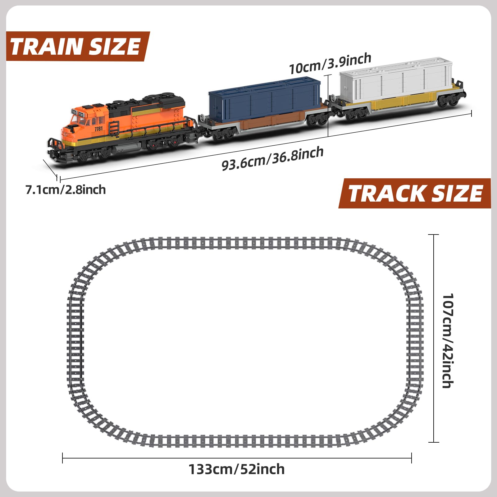 MOCBROPCS Burlington Train Building Set, Freight Cargo Train, with Rechargeable Motorized Working Head, 2 Coaches and 32 Tracks, Gift for Boys&Girls Teens Age12-16 (1065 Pieces)
