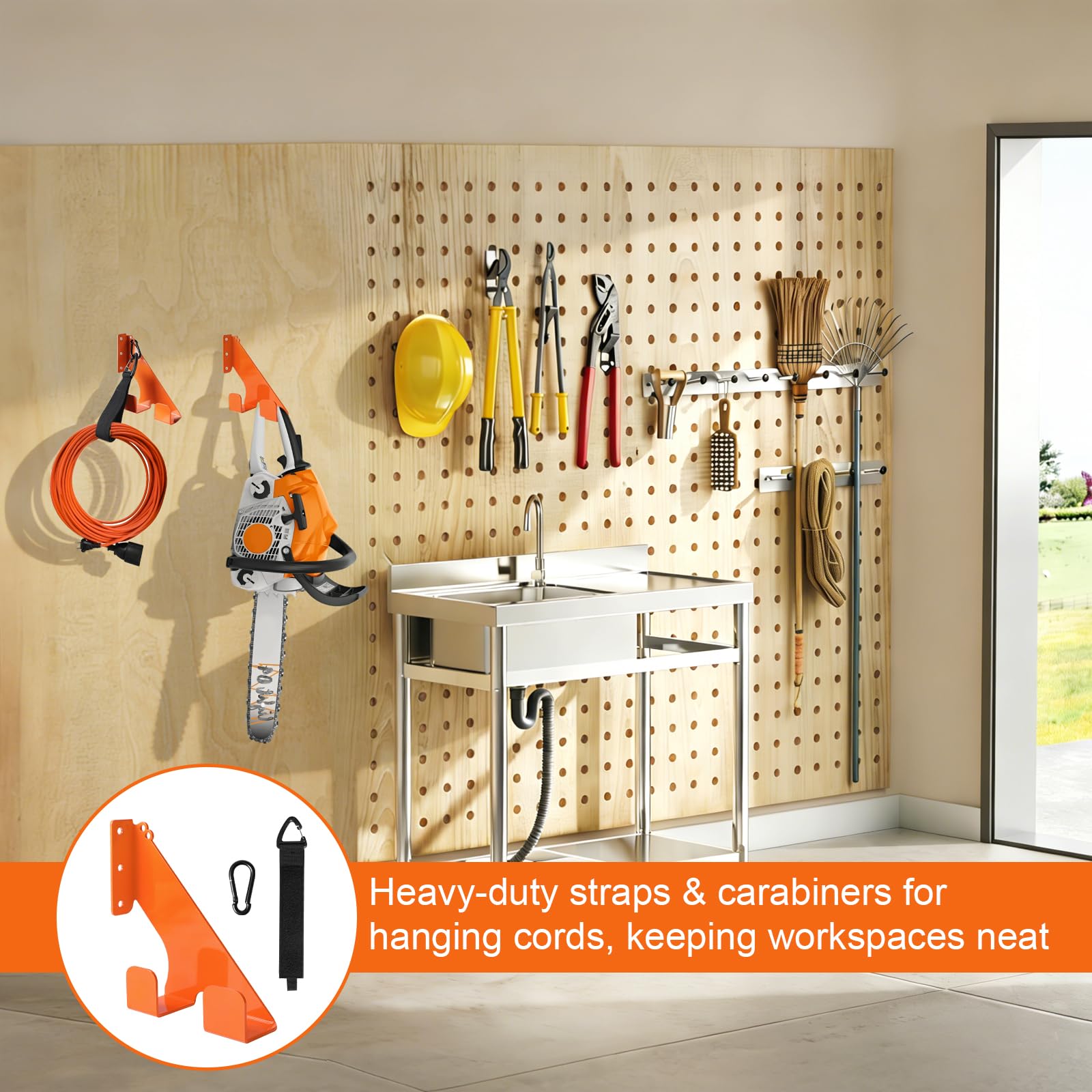EXLECO Lot de 2 supports muraux pour tronçonneuse - En acier - Pour charge lourde - Compatible avec Stihl Husqvarna Echo