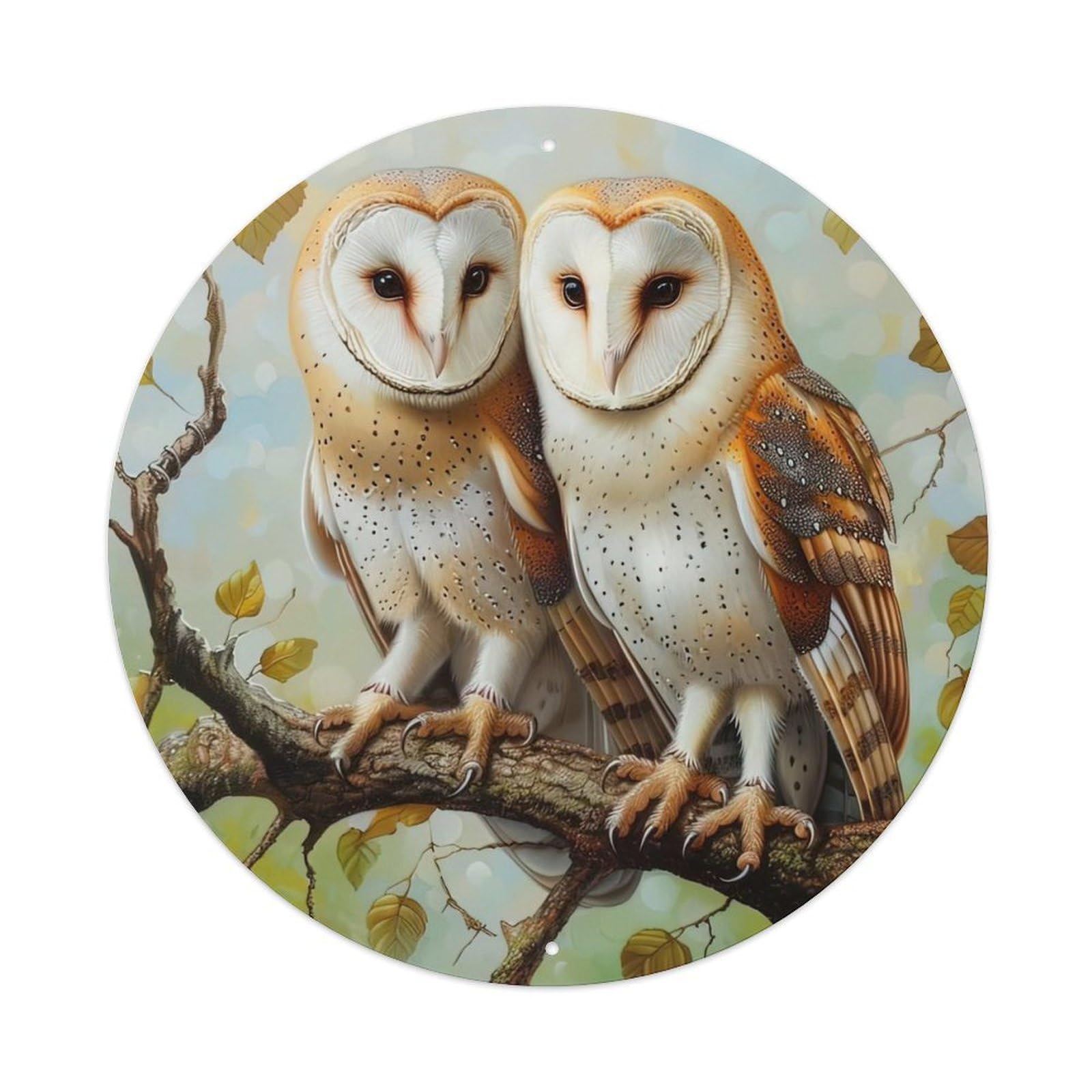 Animal Two Owls on A Tree Branch Metal Tin Sign