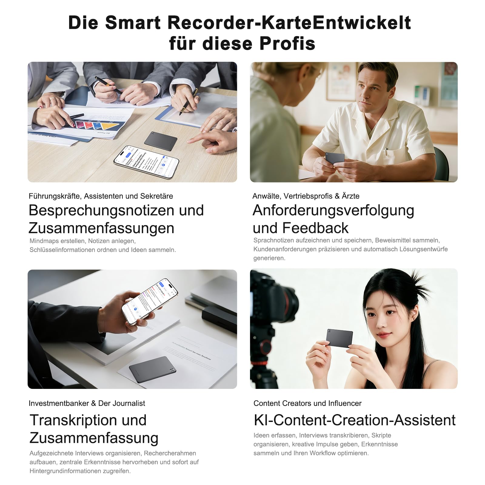 HONOR Choice AI Note Sprachrekorder, 600 Min/Monat Kostenlose Transkription, Digitales Diktiergerät mit KI-Zusammenfassungen & Mind-Maps, 130+ Sprachen, Schlanke Magnetkarte, für Meetings & Anrufe