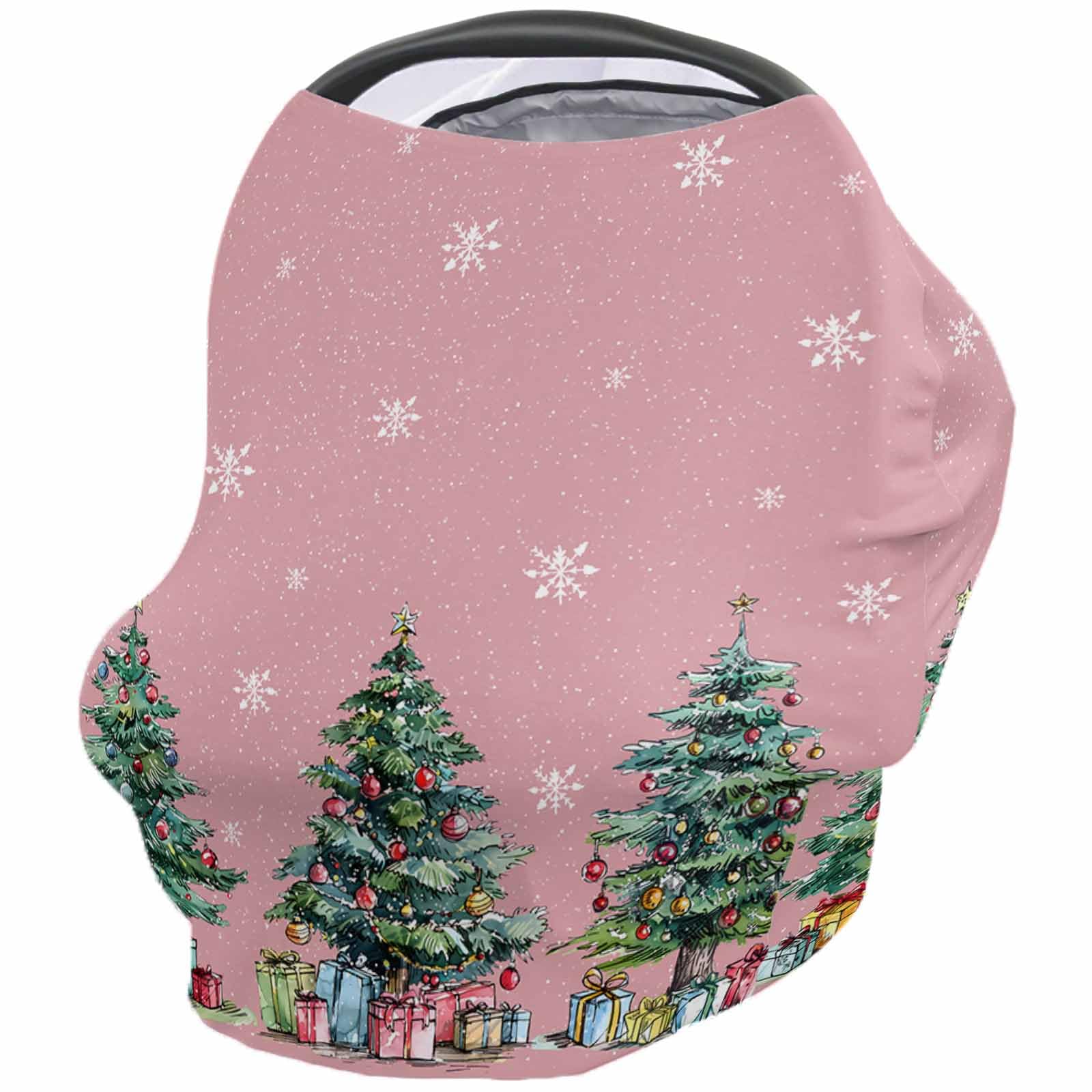 Nursing Cover for Breastfeeding Scarf, Various Xmas Boxes Snowflakes Pine Trees Pink Baby Car Covers Super Soft Multi Use for Canopy Shopping Cart Cover Blanket Stroller Cover