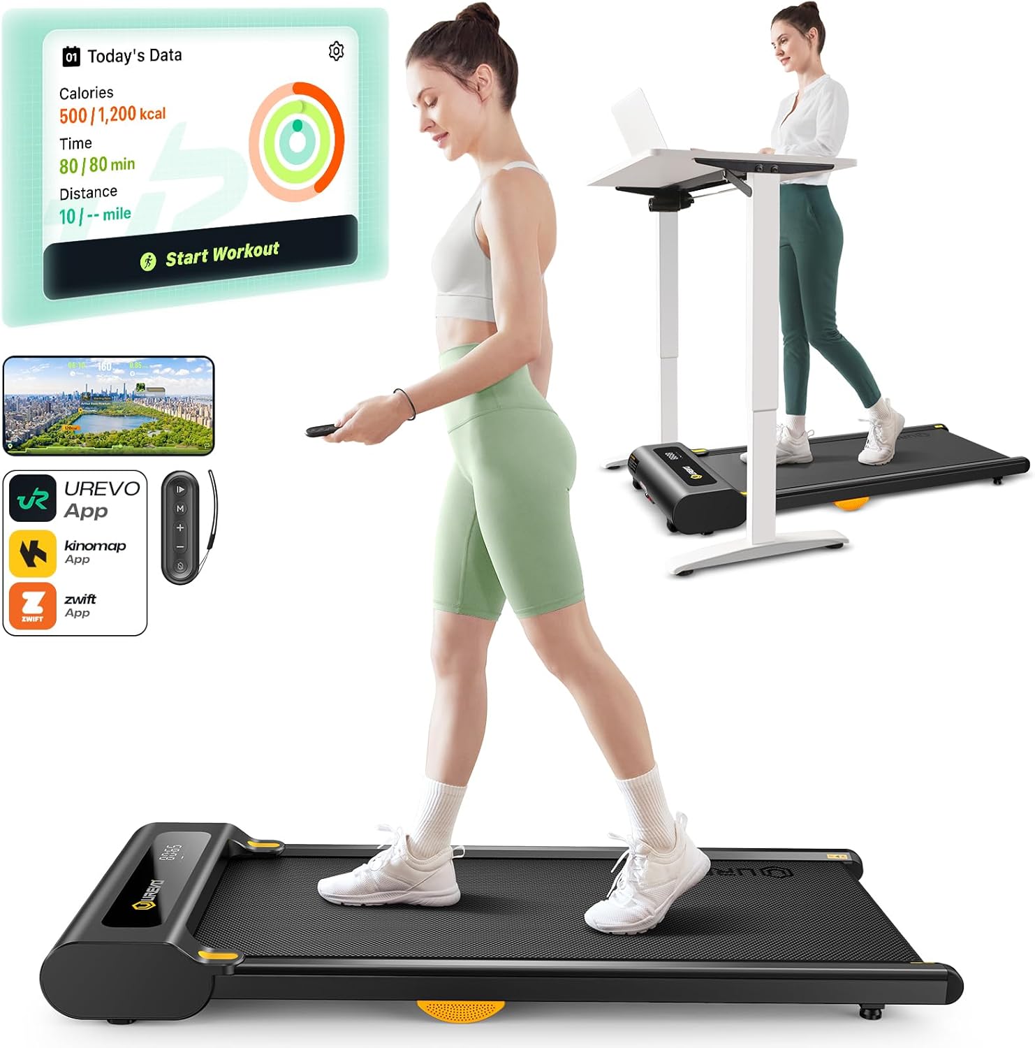 UREVO Under Desk Treadmill, Walking Pad Treadmills for Home, Portable Walking Treadmill 2.25HP, Walking Jogging Machine with 265 lbs Weight Capacity Remote Control LED Display