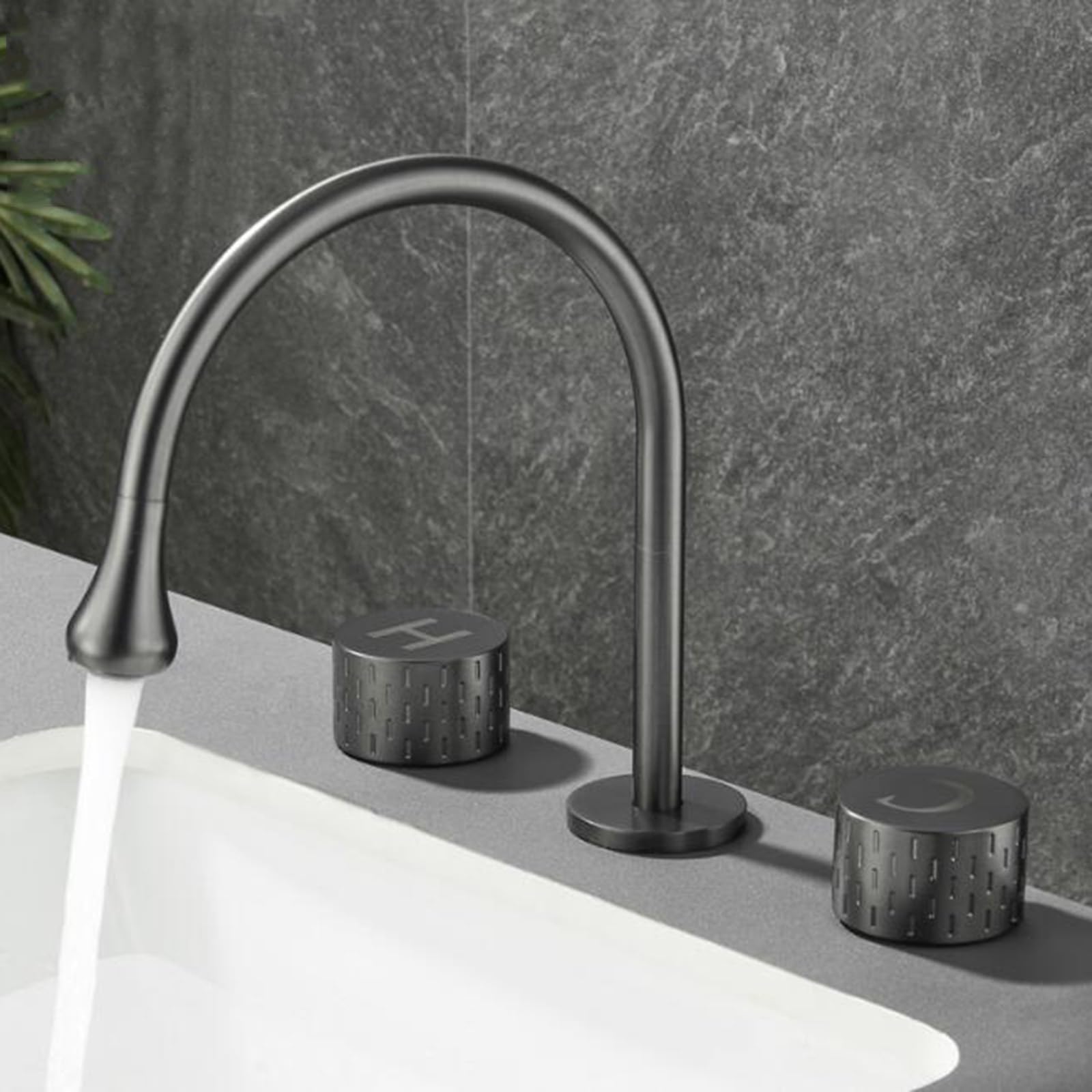 Grifo Lavabo Baño 3 Orificios Bimando Grifo Para Lavabo de Baño Latón Grifos de Lavabo 3 Orificios-Gris