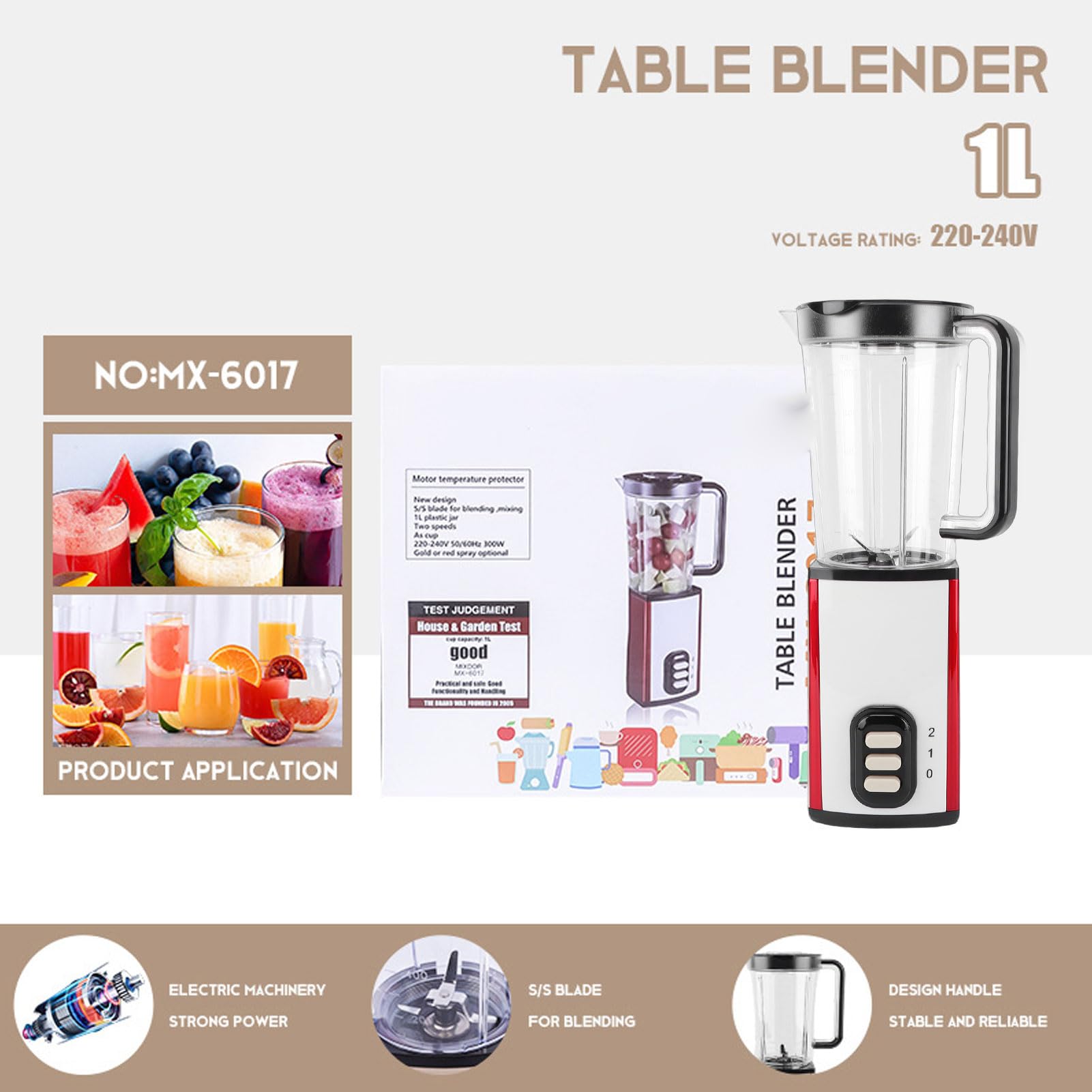 Batidora Personal Compacta, Potente Exprimidor de 300W para Cocina Casera, Capacidad de 1L con 2 Velocidades para Batidos y Bebidas (Enchufe europeo)
