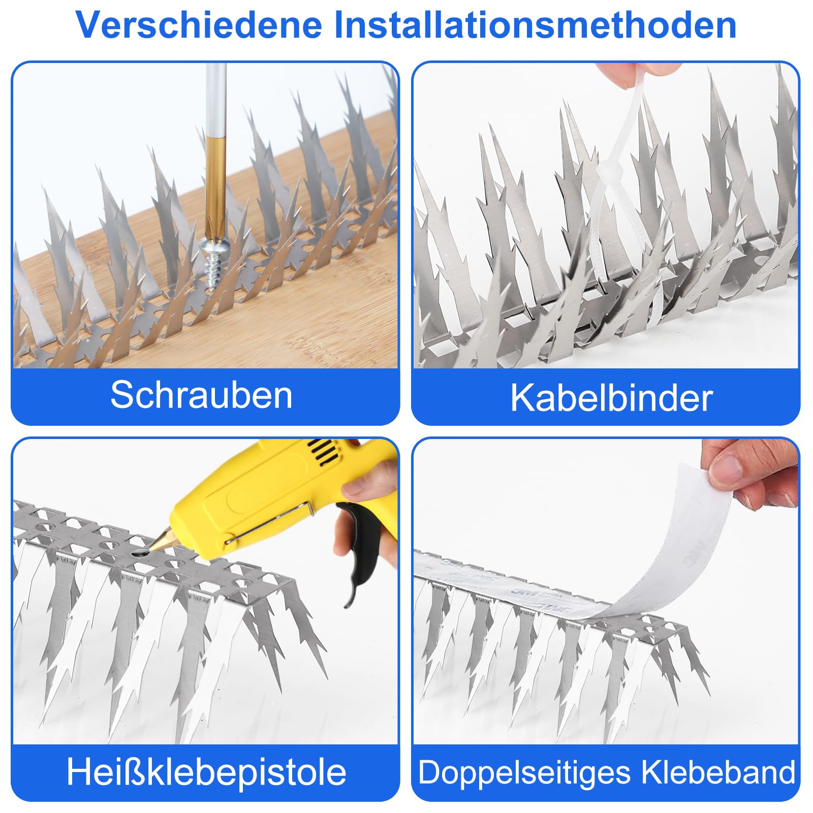 6M/20FT Taubenabwehr Spikes, Edelstahl Vogelabwehr, Vogelschreck, Taubenschreck, Taubenabwehr Balkon, Vogelschutz Spikes für Balkon Dach Fenster Garten Dachrinne (20 Stück)