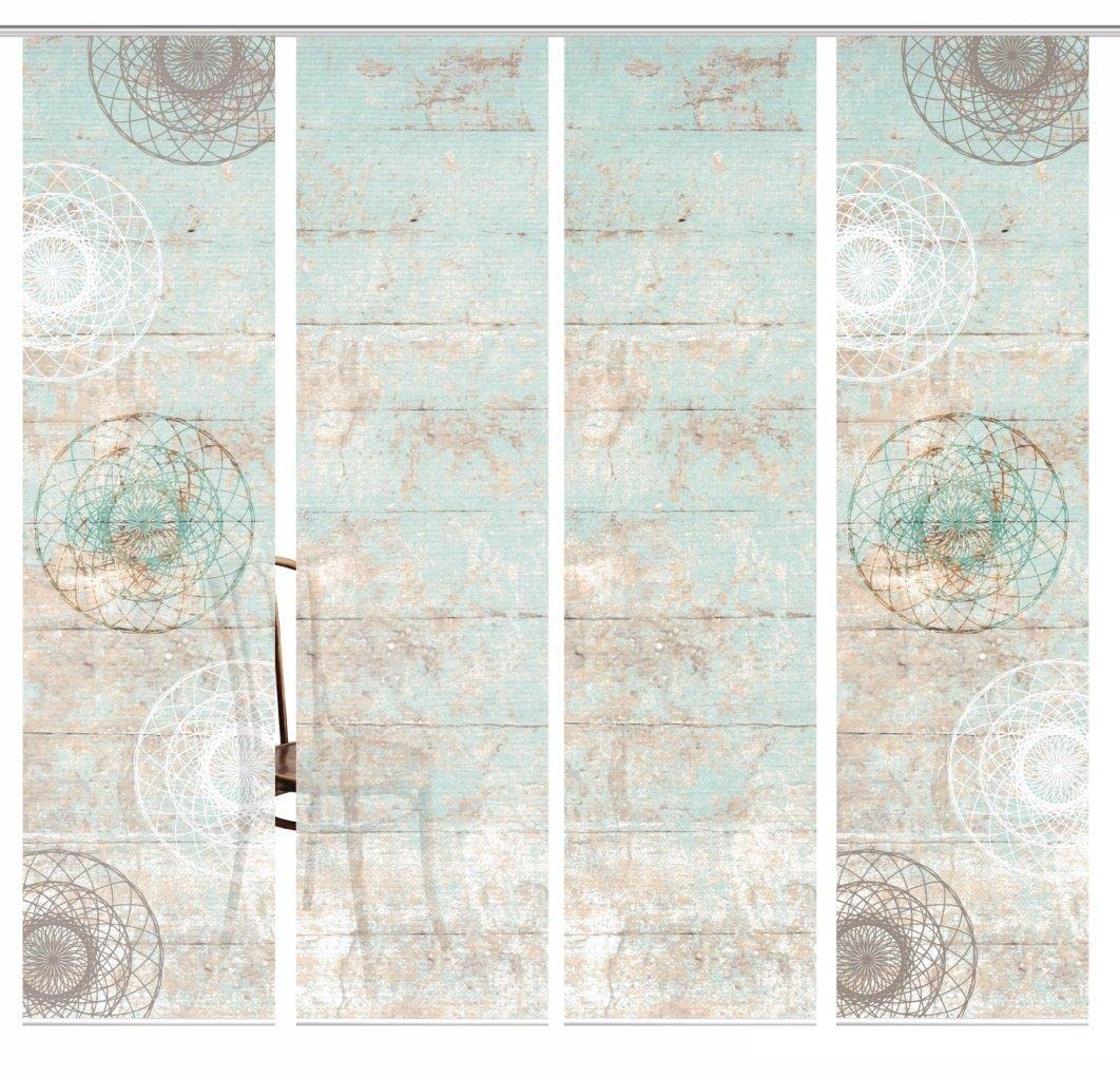 84089 MANDRIGA Schiebegardine aus recyceltem Polyester, Farbe:mint, Größe:245 x 60 cm, Anzahl:4er-Set (2X Motiv. 2X Uni)