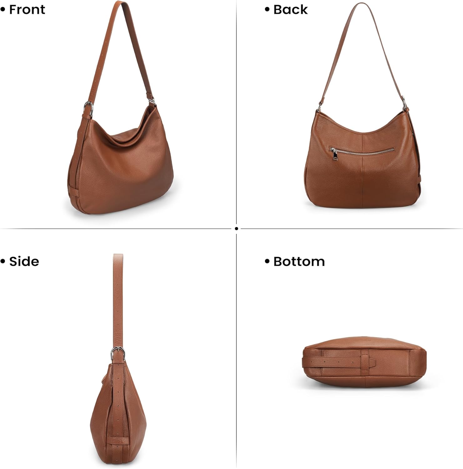 befen Genuine Leather Slouchy Hobo Bags for Women Soft Crossbody Purse Women's Shoulder Handbags With Adjustable Strap - Image 7