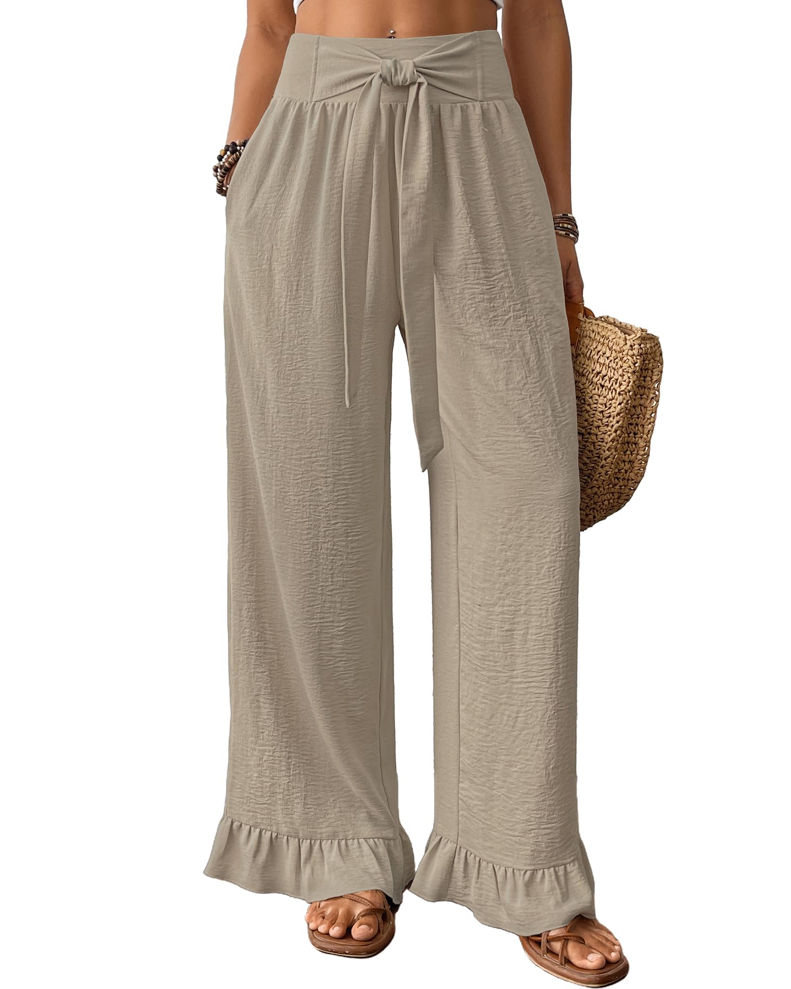 Bsubseach Wide Leg Palazzo Pants for Women High Waist Casual Lounge Trousers Beach Flowy Summer Outfits