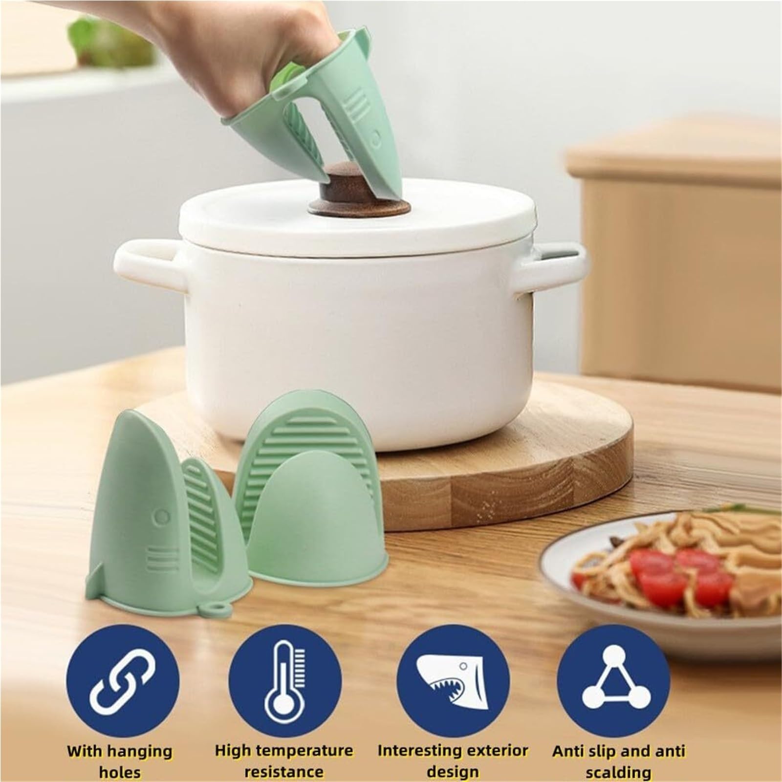 Gants de Cuisine Gants De Four Isolés en Silicone, À Clipser for La Cuisson Et La Cuisson avec Friteuse À Air Manique(Grün,12cm)