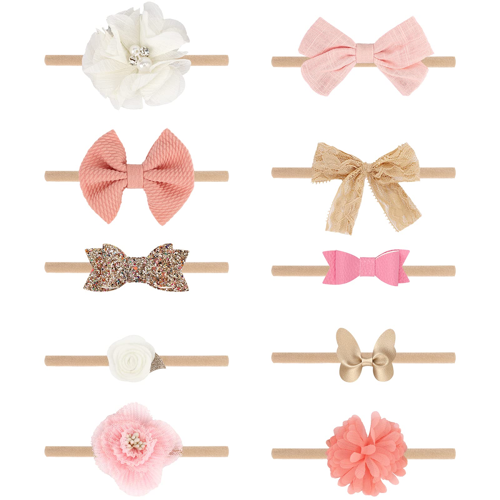DRESHOW 10 Pcs Bébé Bandeaux Bébé Fille Bandeau Cheveux Bande de Cheveux Arc Bande de Cheveux Bandeaux Accessoires Bébé Fille Enfant Turban Bandeau