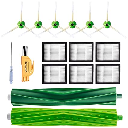KEEPOW Parts for iRobot Roomba i7 E5 E6 E7 i7+/i7 Plus Vacuum Cleaner Accessories, 6 HEPA Filters, 6 Side Brushes, 1 Set Multi-Surface Rubber Brushes