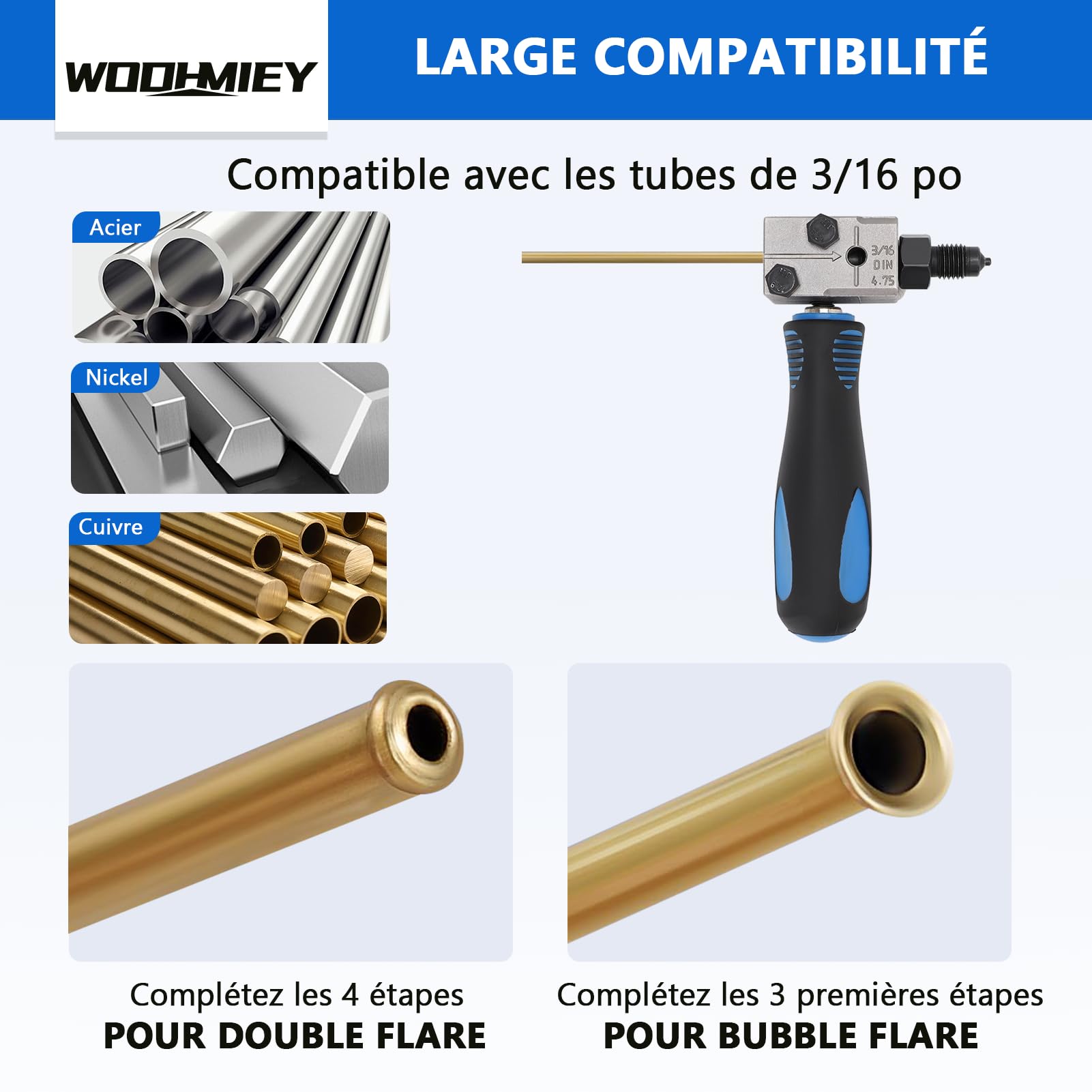 Outil d'extension de Tuyau 3/16", Double Outil d'évasement, Manuel 4,75 mm, Conditionnement d'air, Tubes Automobiles, Design Efficace