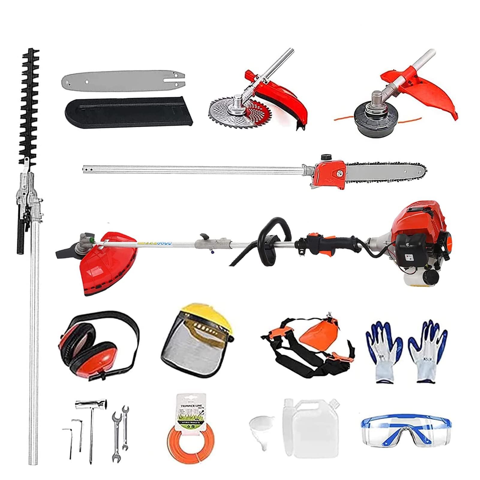 Grass Trimmer 5 in 1 - Environmental Friendly Crop Seed Soil Protection Tools Gas Powered Brush Cutter Gas String Trimmer Hedge Trimmer Pole Saw Trimmer for Quick Weed Grass Cleaning