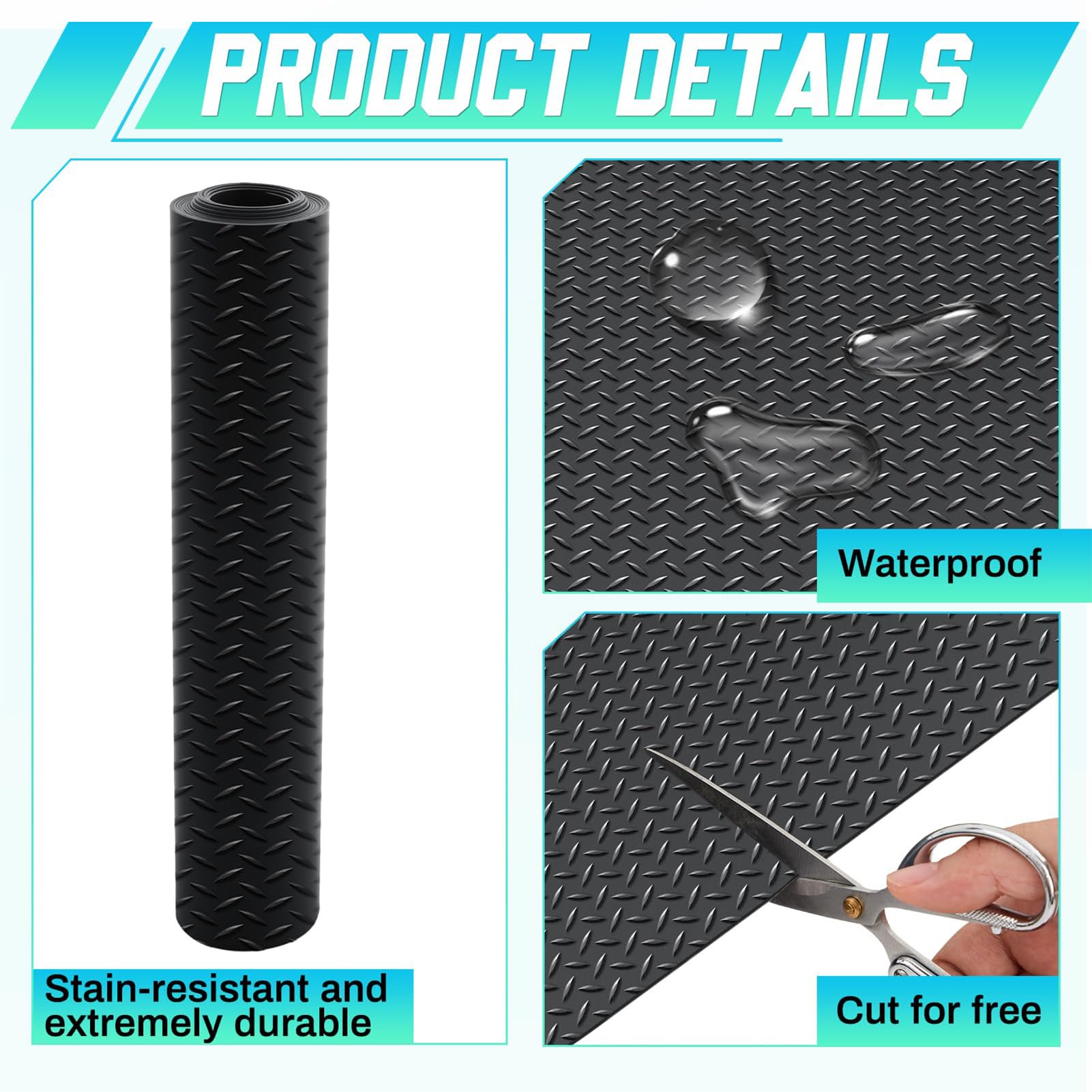 Genérico Alfombrilla Antideslizante de Alta Resistencia de 1,2 m x 3 m con Textura de Diamante, 1,5 mm de Grosor, fácil de Cortar, Ideal para garajes, talleres, Cajas de Herramientas y remolques. ALM