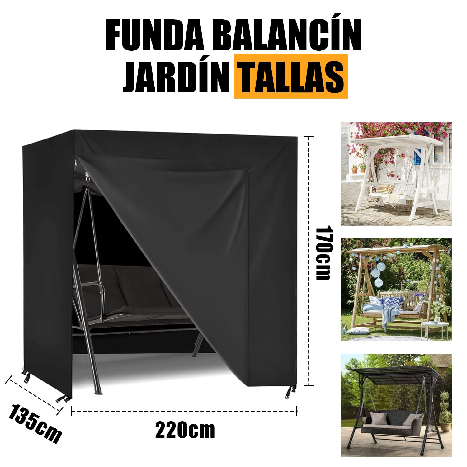 Hollywood - Funda protectora para columpio de 3 a 4 plazas, impermeable, resistente al viento, al invierno, resistente al desgarro, Oxford 600D, para columpio de jardín, muebles de jardín