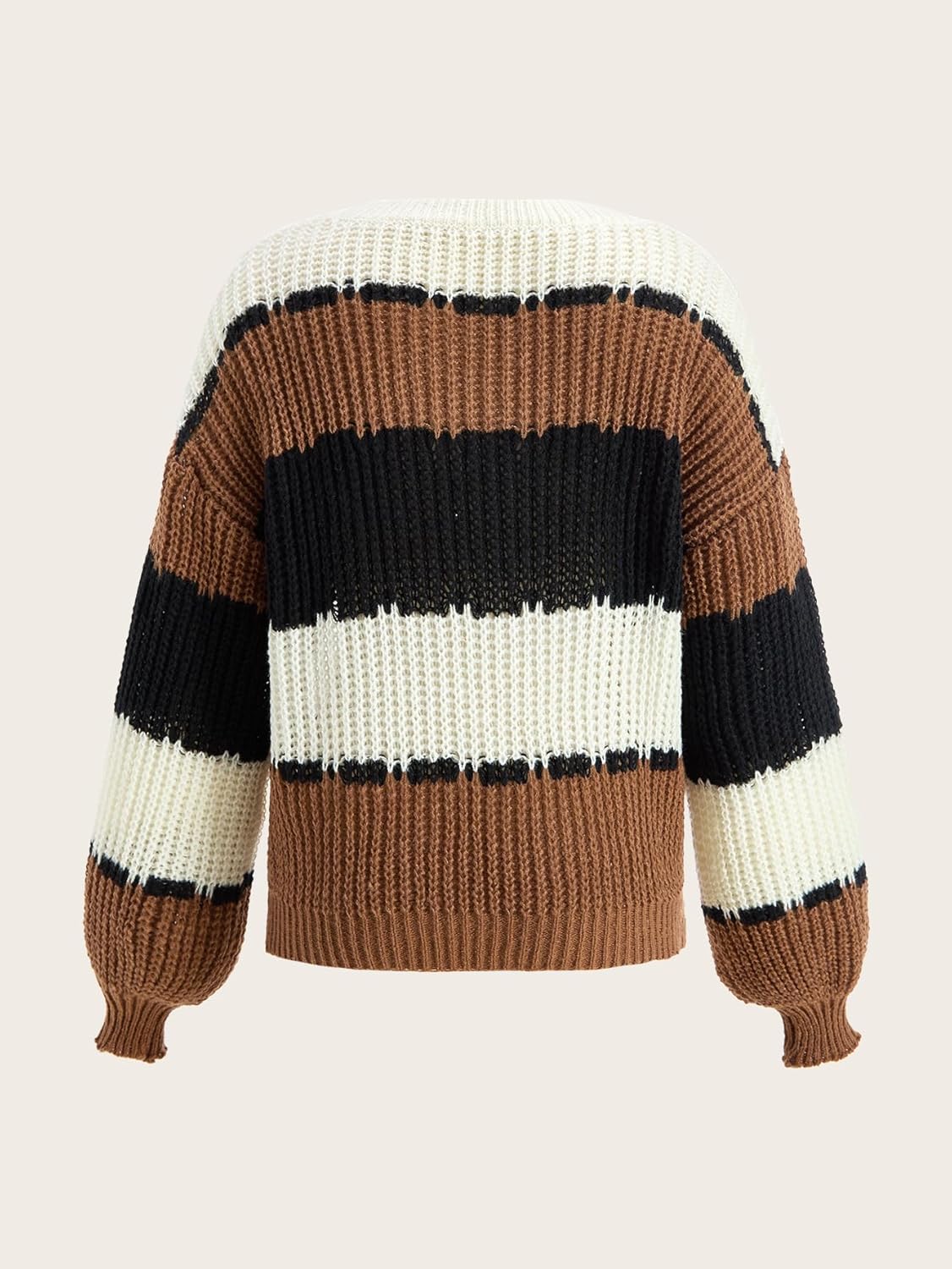 Women's Color Block Striped Oversized Sweater Crew Neck Knit Dressy Casual Pullover Tops - Image 2
