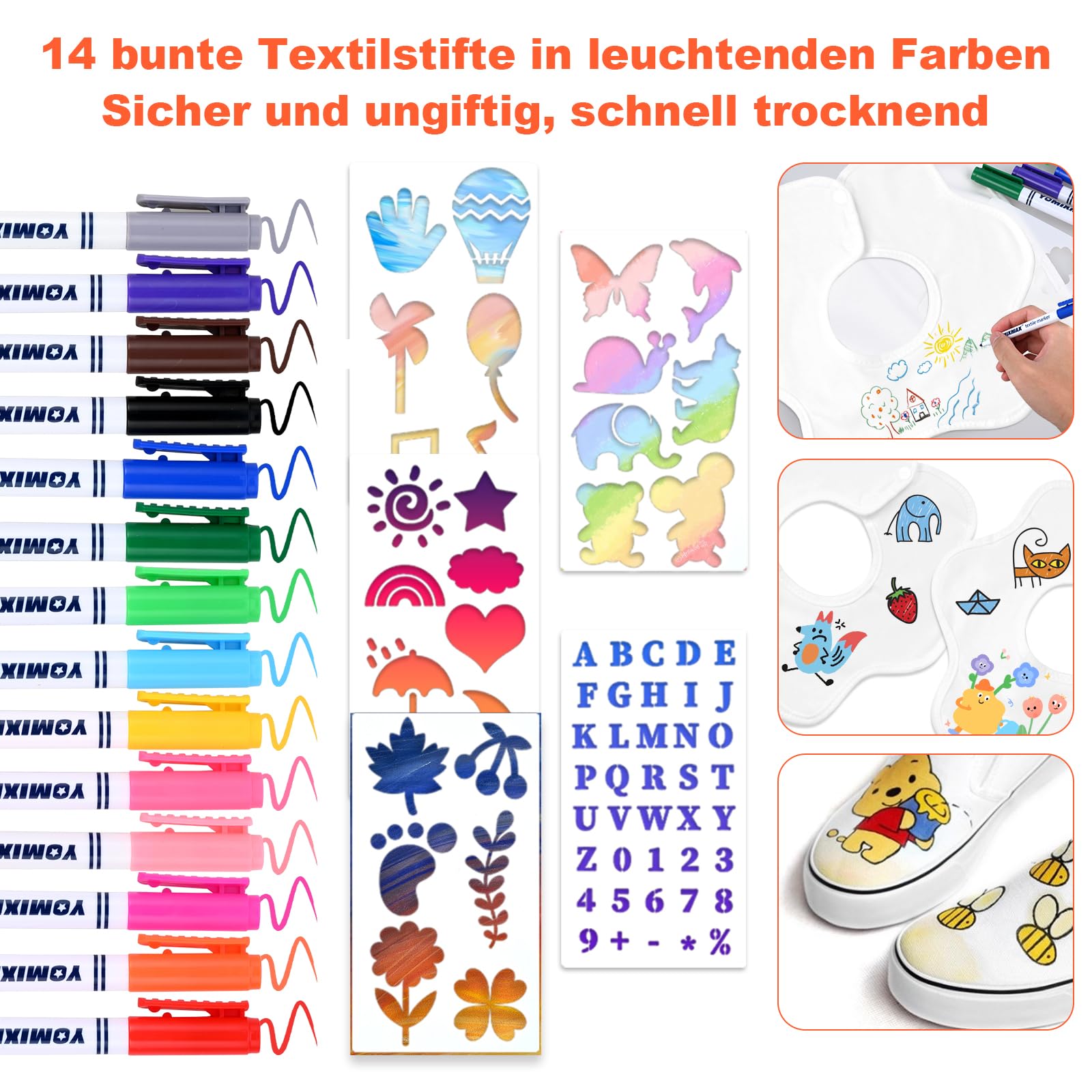 Faburo Pack of 12 Bibs for Painting 26 x 26 cm Bibs Painting for Baby Shower Games Flower Shaped Bibs with 14 Textile Pens and 5 Stencils for Baby Shower Decoration Baby Shower Gender Reveal Gift - Image 4
