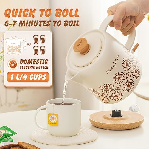 Miniatura 3 de Hervidor eléctrico de cerámica de 1 cuarto de galón, apagado automático, tetera de porcelana, caldera eléctrica de agua caliente con luz LED,